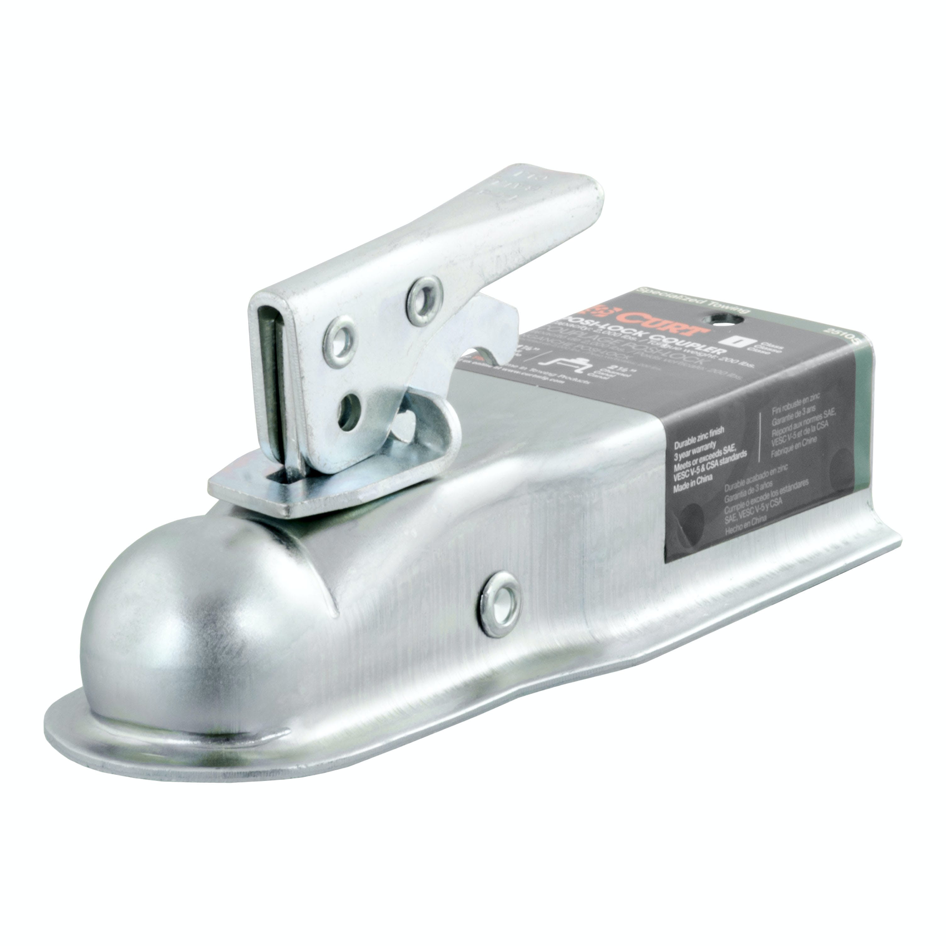 CURT 25105 1-7/8 Straight-Tongue Coupler with Posi-Lock (2-1/2 Channel, 2,000 lbs, Zinc)