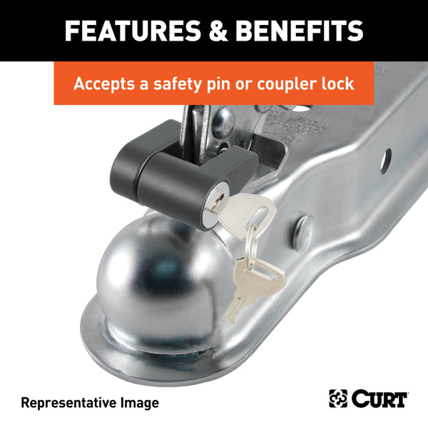 CURT 25153 2 Straight-Tongue Coupler with Posi-Lock (2 Channel, 3,500 lbs, Zinc)