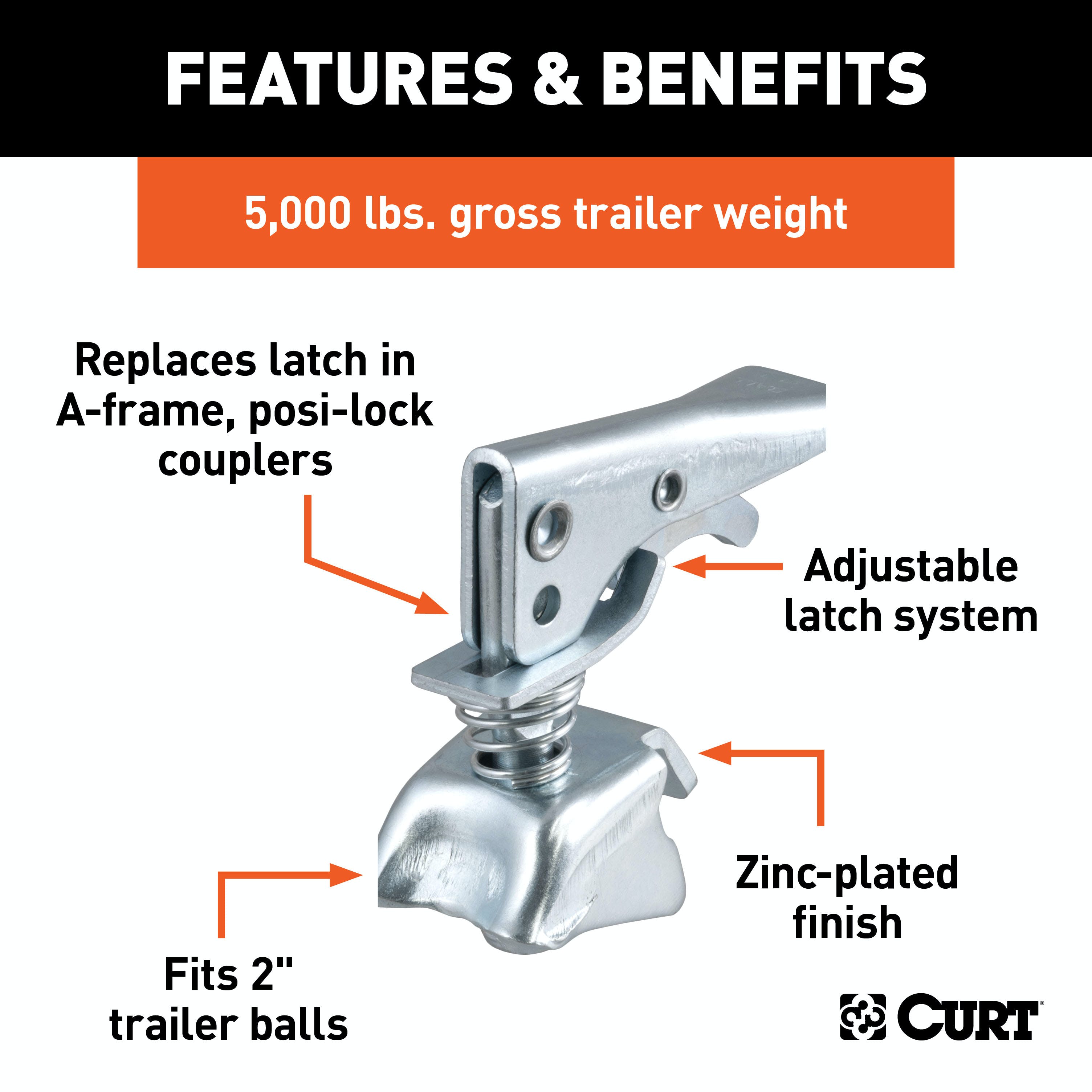CURT 25294 Replacement 2 Posi-Lock Coupler Latch for A-Frame Couplers