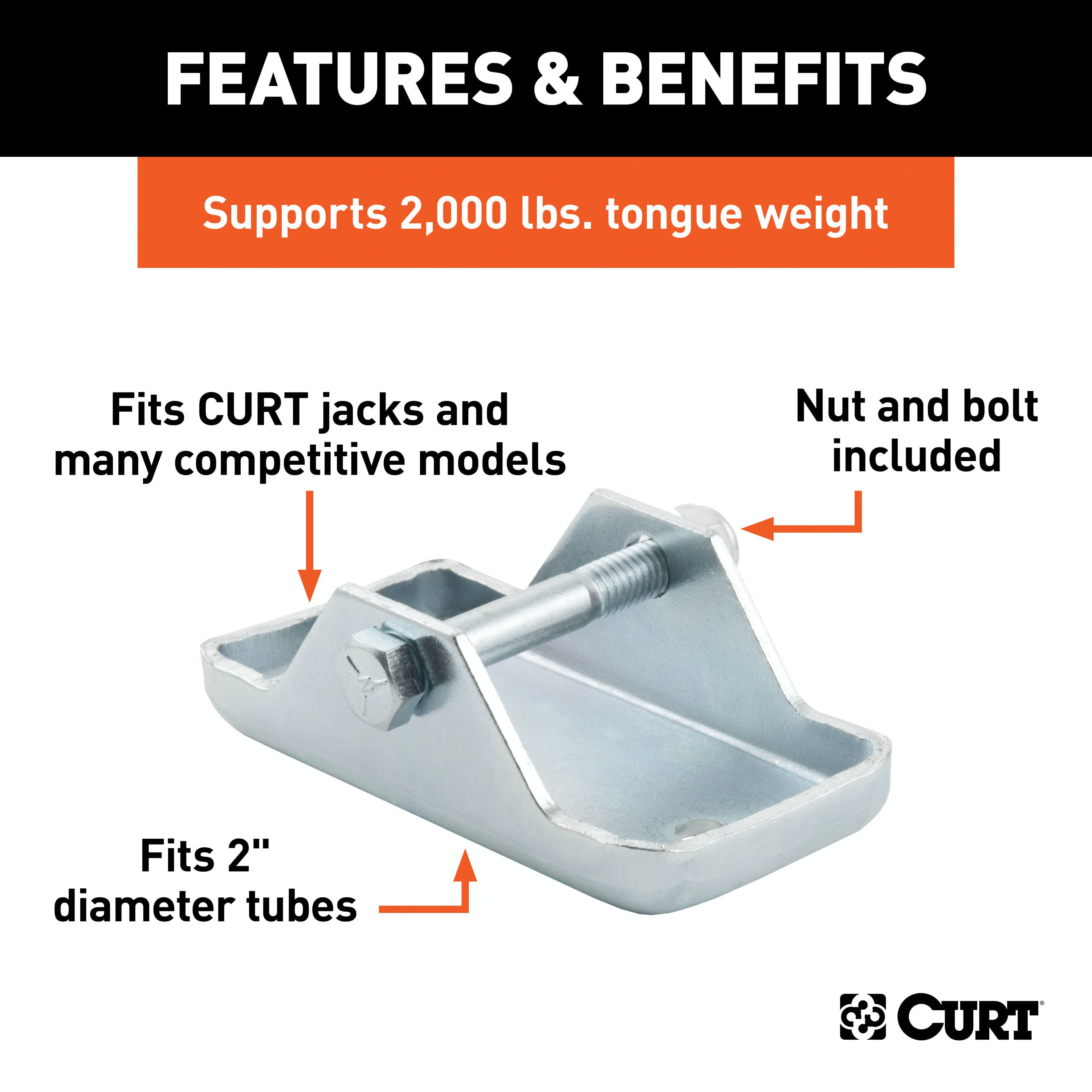 CURT 28271 Bolt-On Jack Foot (Fits 2 Tube, 2,000 lbs, Packaged)