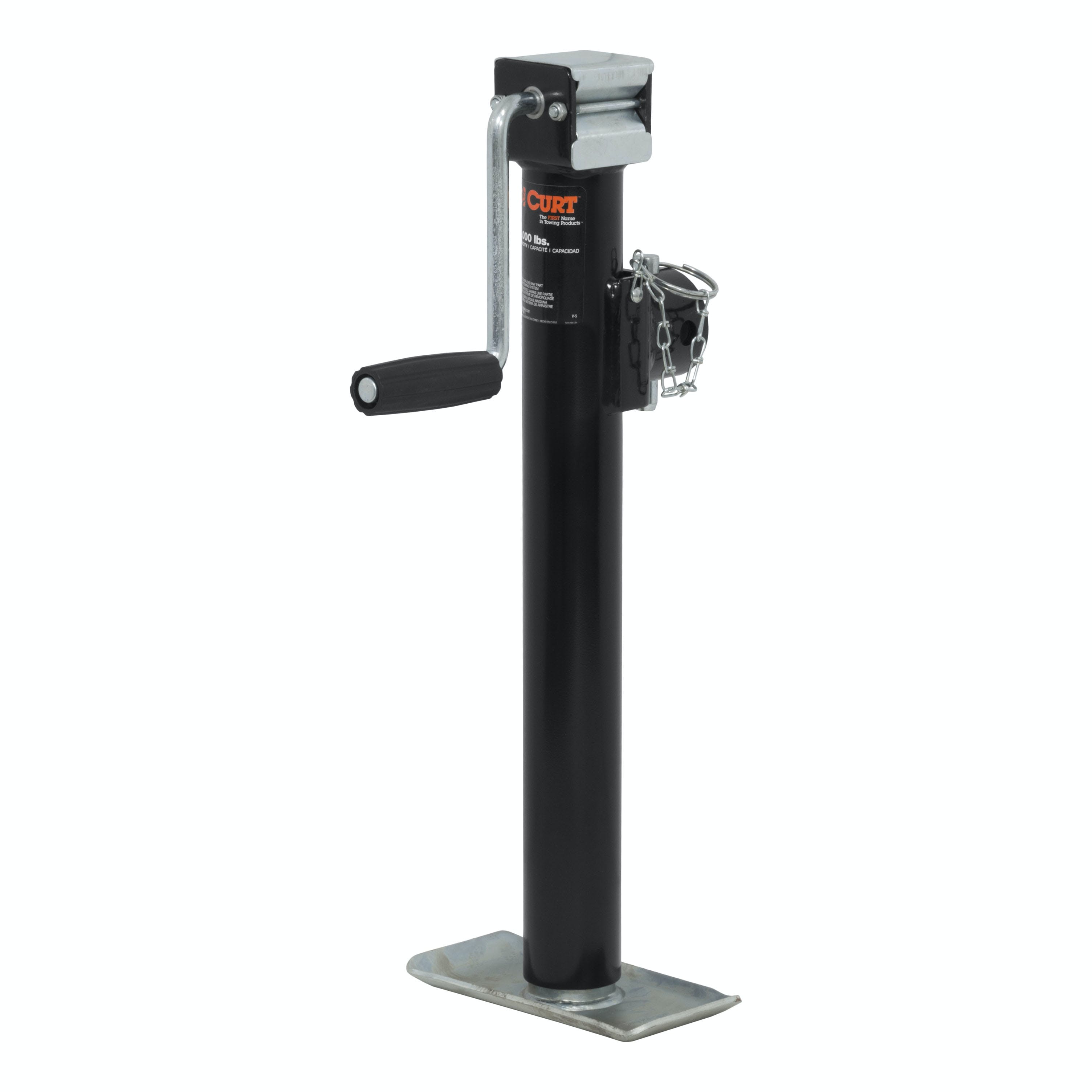 CURT 28324 Pipe-Mount Swivel Jack with Side Handle (2,000 lbs, 15 Travel)