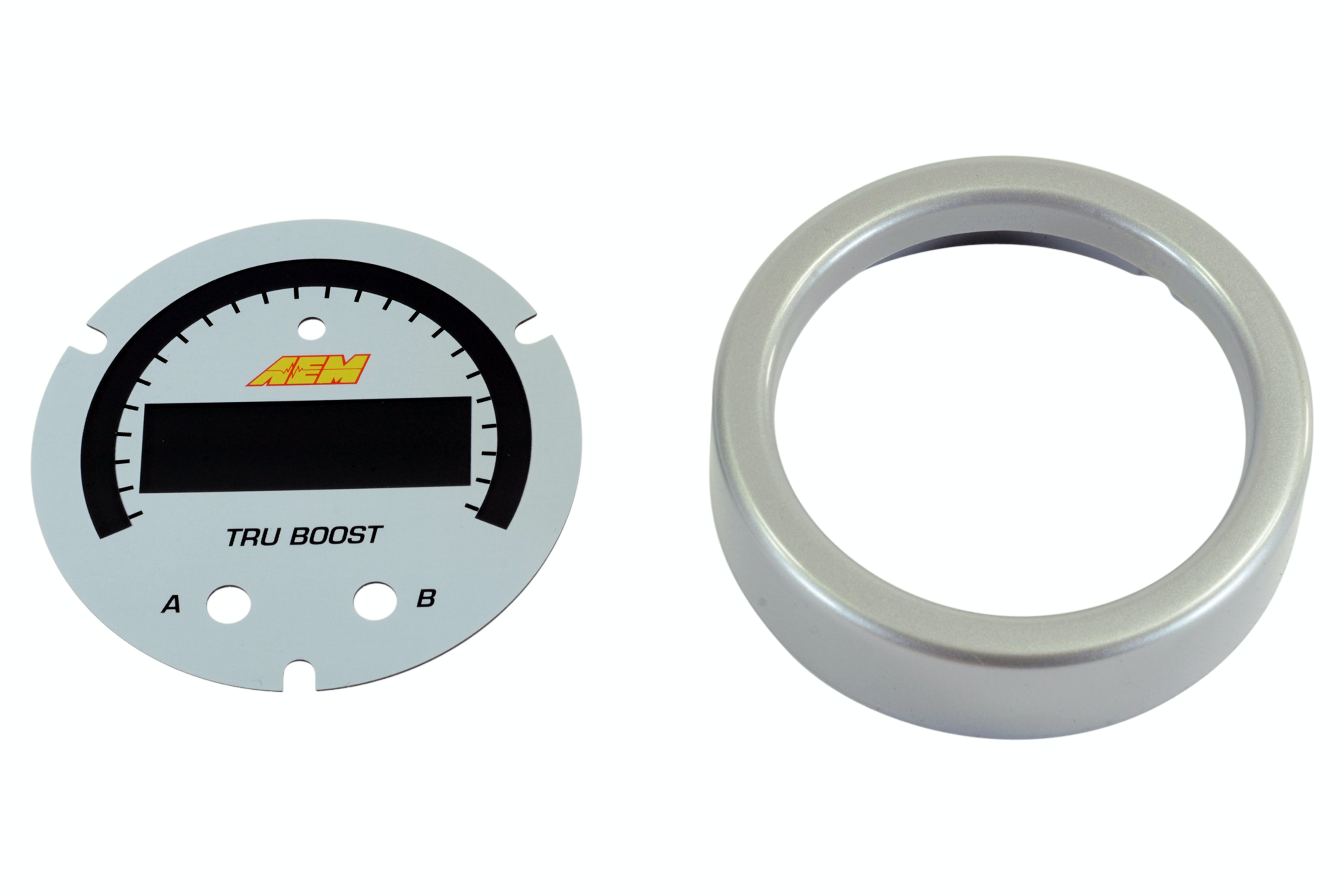 AEM 30-0352-acc X-Series Tru-BoostX Gauge Accessory Kit. Silver Bezel and White Faceplate.