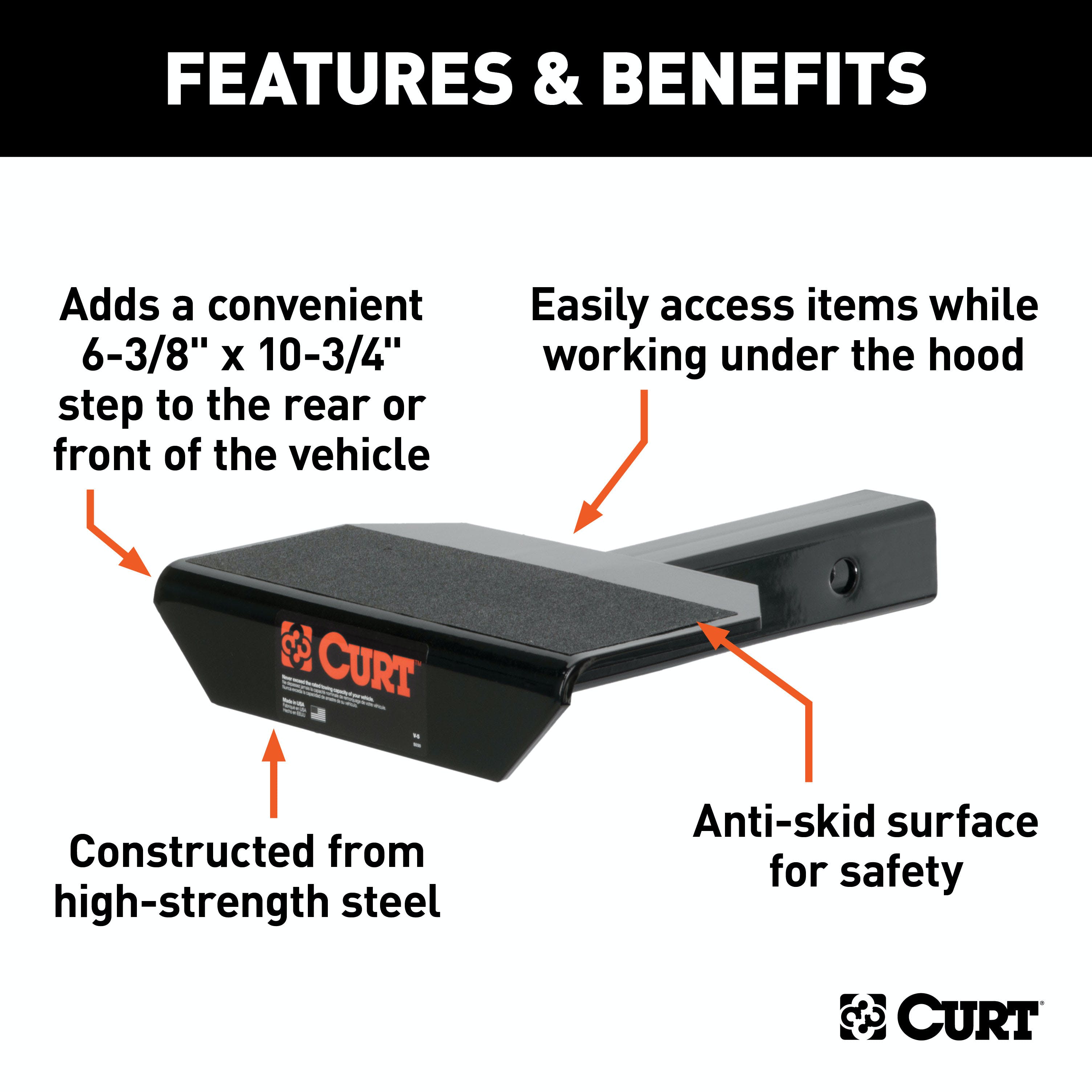 CURT 31001 Hitch-Mounted Step Pad (Fits 2 Receiver)
