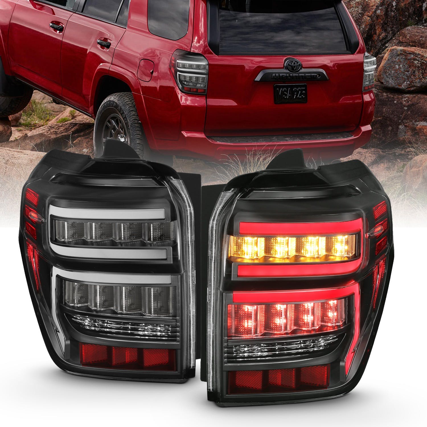 AnzoUSA 311311 Tail Lights Black Housing Clear Lens Red Light Bar With sequential