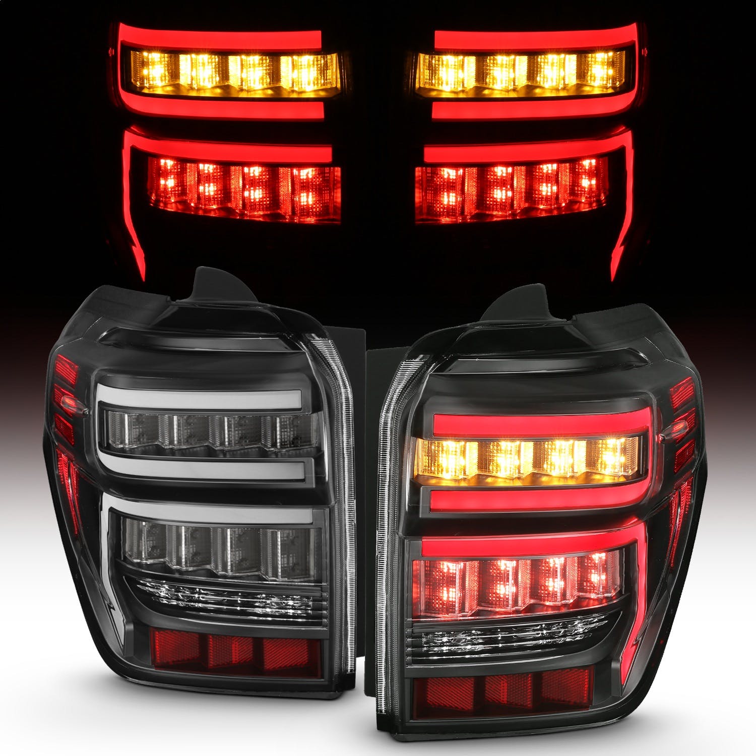 AnzoUSA 311311 Tail Lights Black Housing Clear Lens Red Light Bar With sequential