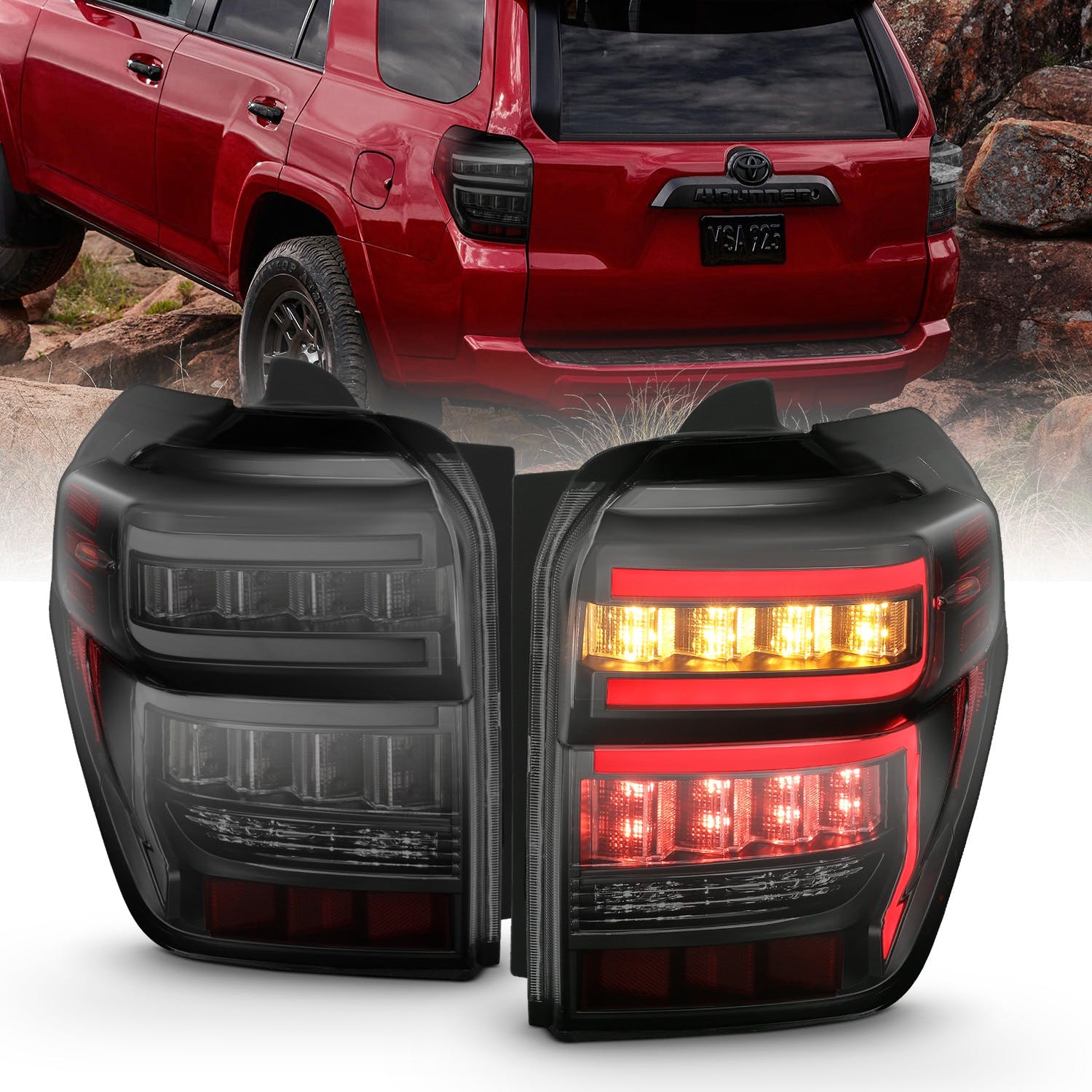 AnzoUSA 311312 Tail Lights Black Housing Smoke Lens Red Light Bar With sequential