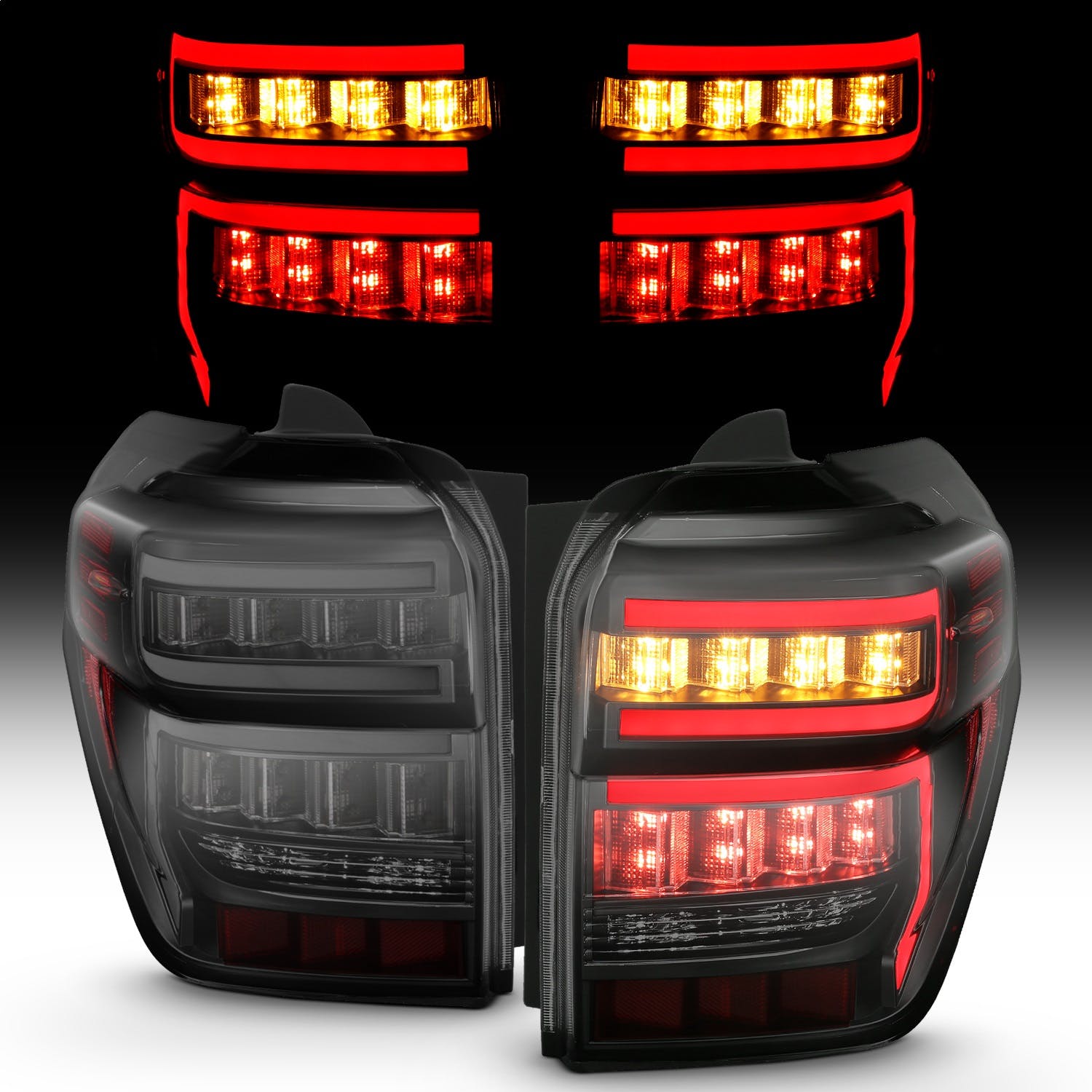 AnzoUSA 311312 Tail Lights Black Housing Smoke Lens Red Light Bar With sequential