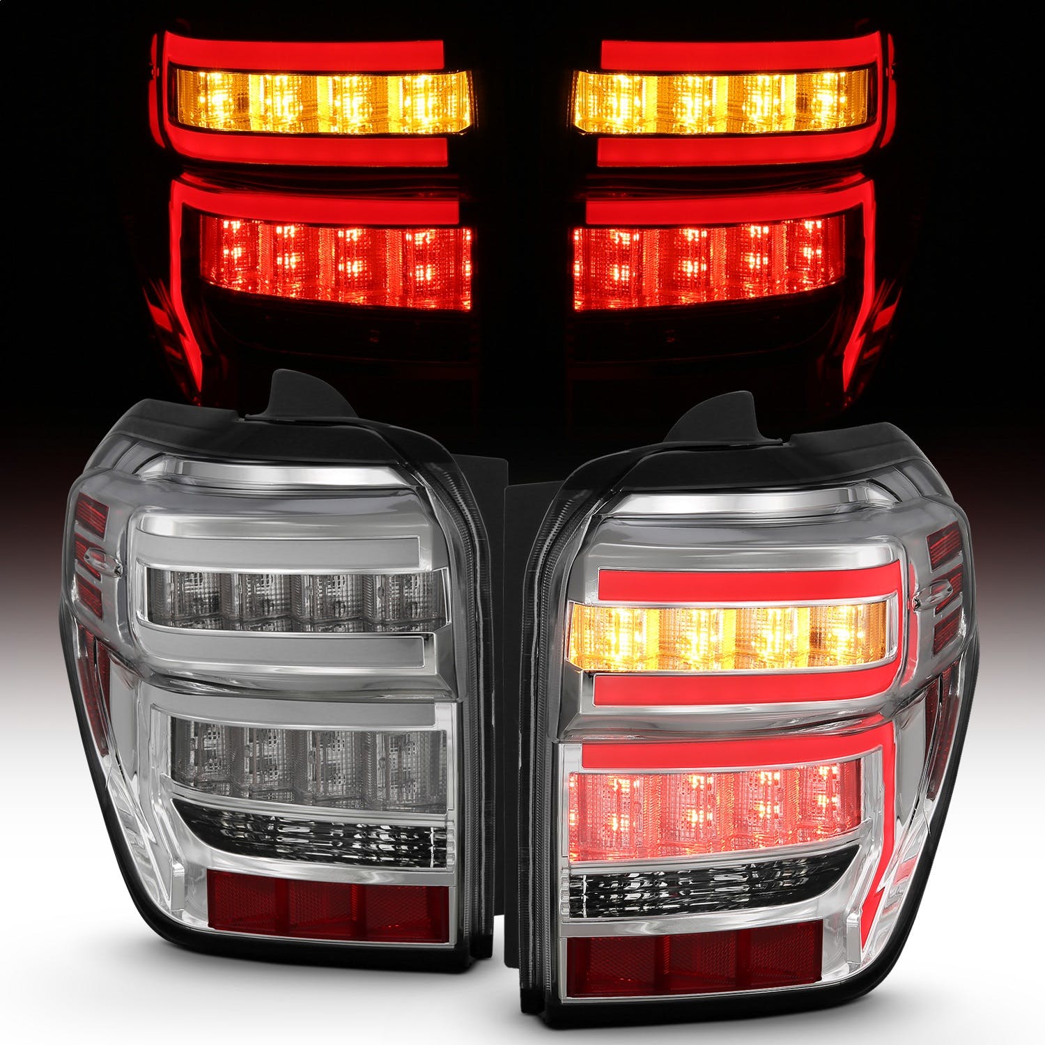 AnzoUSA 311313 Tail Lights Chrome Housing Clear Lens Red Light Bar With sequential