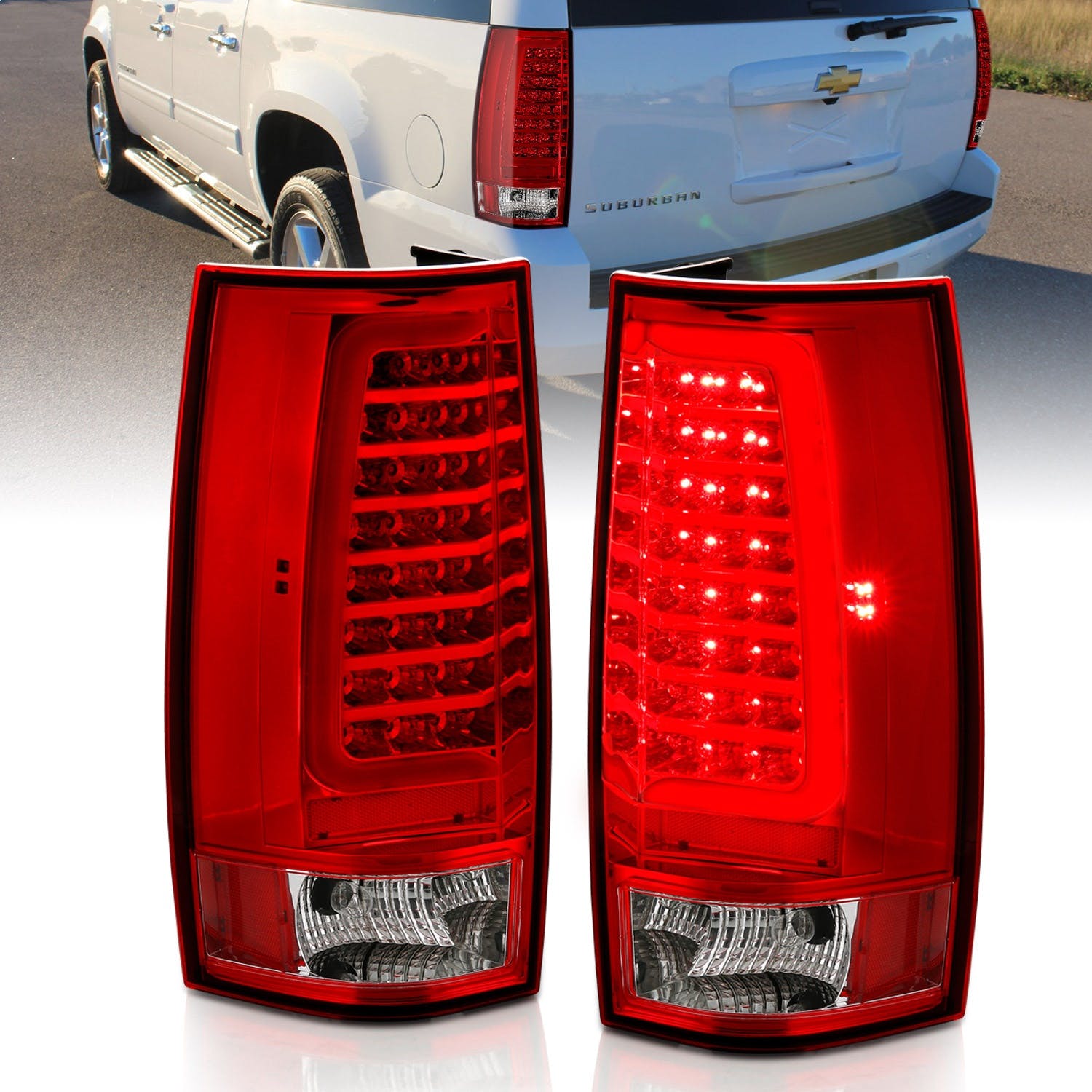 AnzoUSA 311323 LED Taillight Plank Style Chrome with Red/Clear Lens