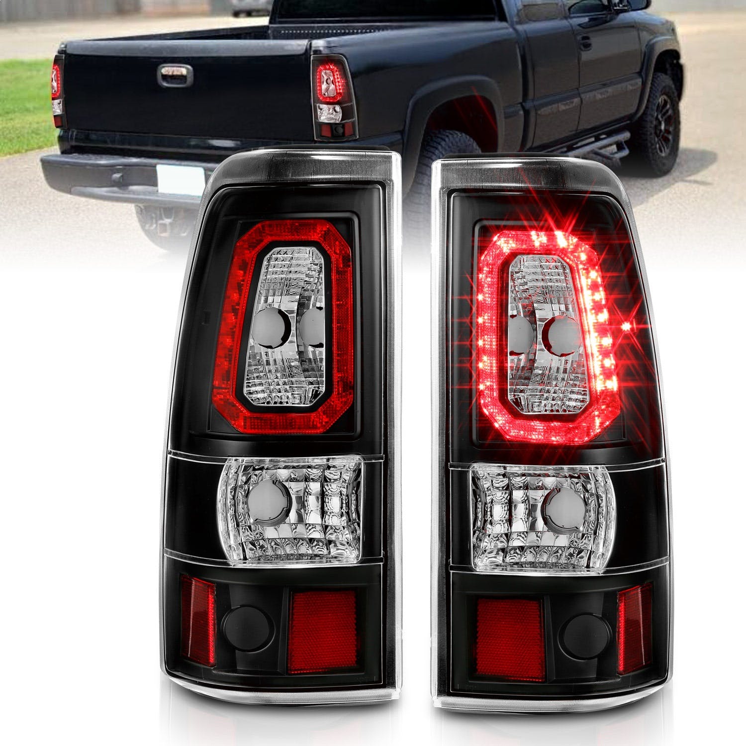 AnzoUSA 311324 LED Taillights Plank Style Black with Clear Lens