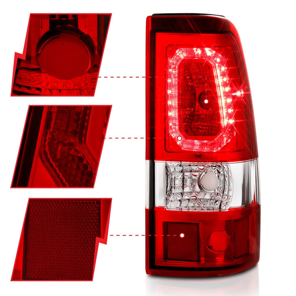 AnzoUSA 311326 LED Taillights Plank Style Chrome with Red/Clear Lens