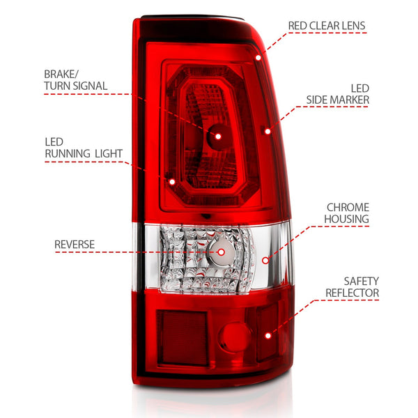 AnzoUSA 311326 LED Taillights Plank Style Chrome with Red/Clear Lens