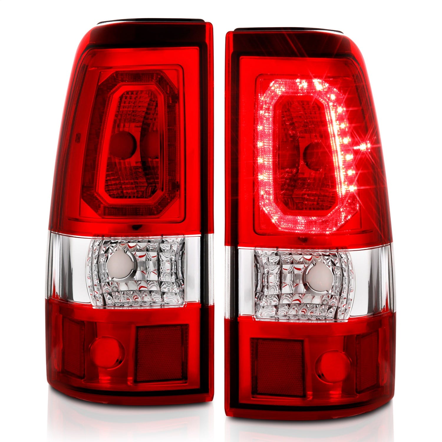 AnzoUSA 311329 LED Taillights Plank Style Chrome with Red/Clear Lens
