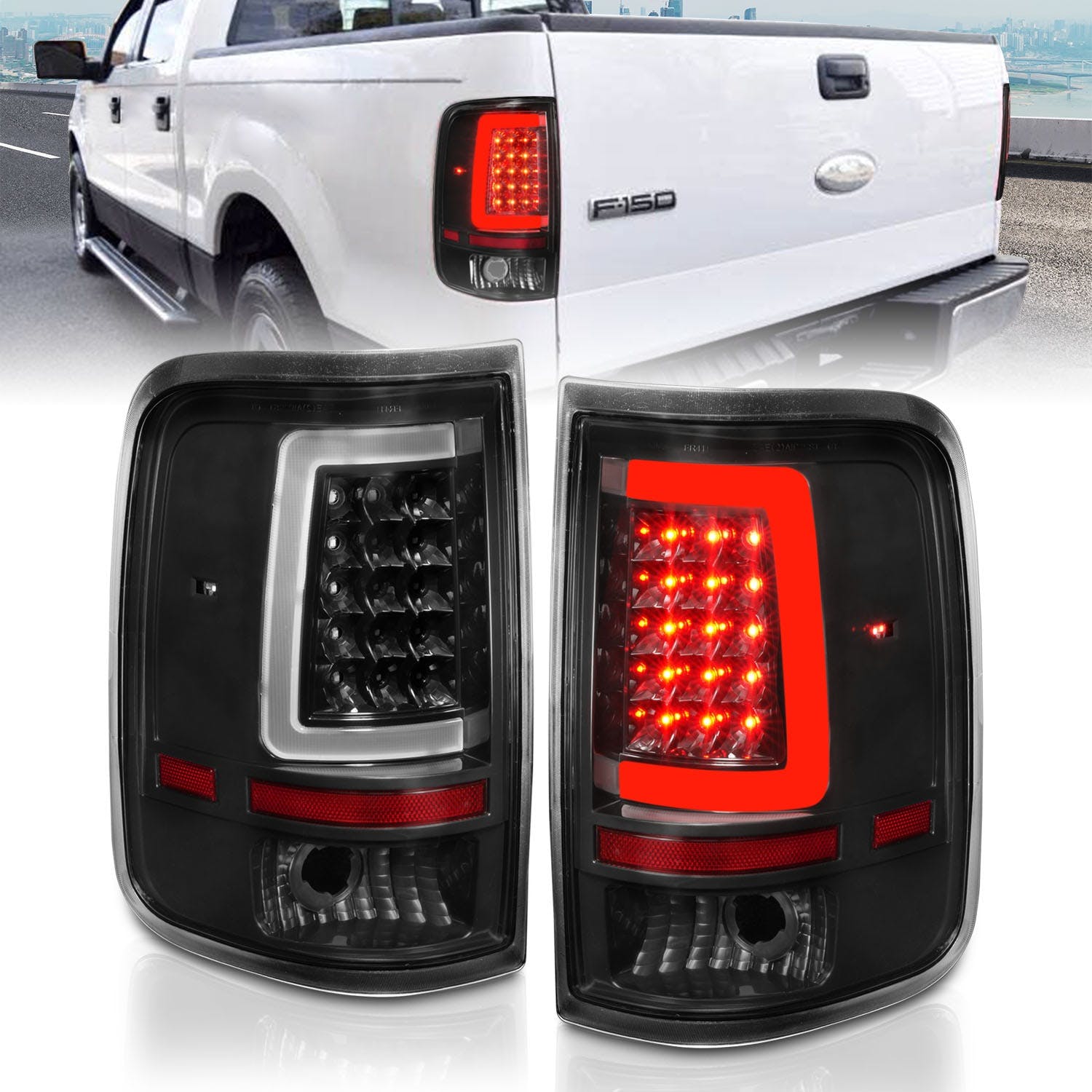 AnzoUSA 311342 LED Tail Lights with Light Bar Black Housing Clear Lens