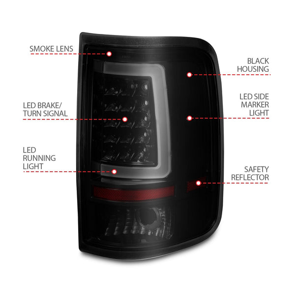 AnzoUSA 311343 LED Tail Lights with Light Bar Black Housing Smoke Lens