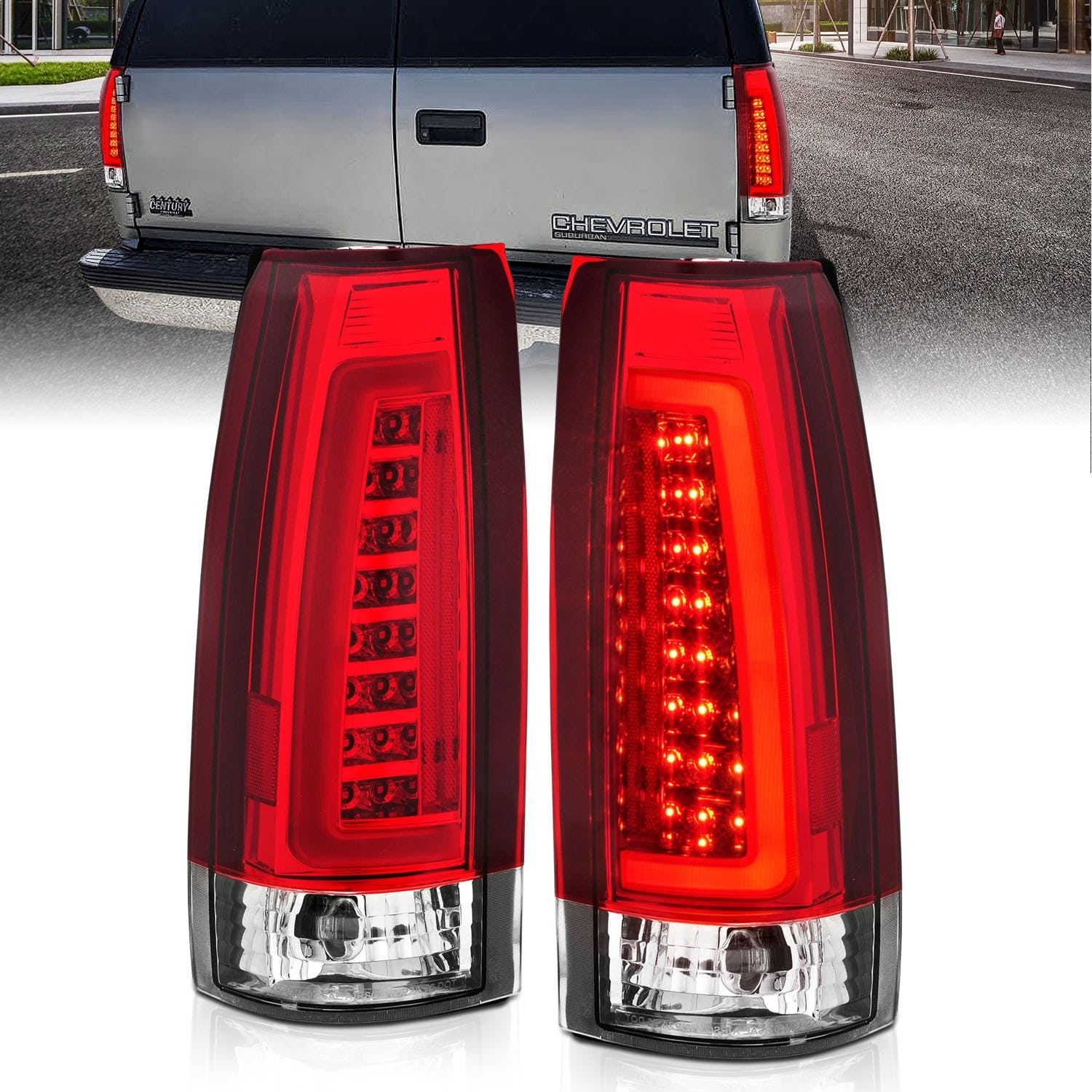 AnzoUSA 311346 LED Taillights Chrome Housing Red/Clear Lens