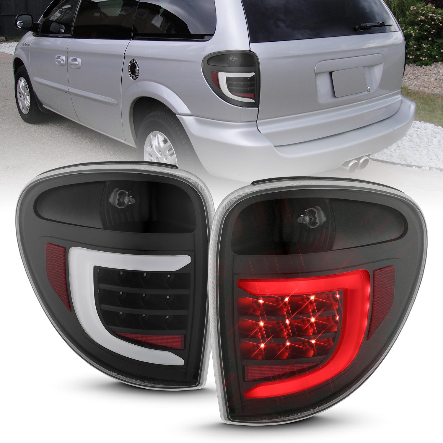 AnzoUSA 311365 LED Tail Lights with Light Bar Black Housing Clear Lens