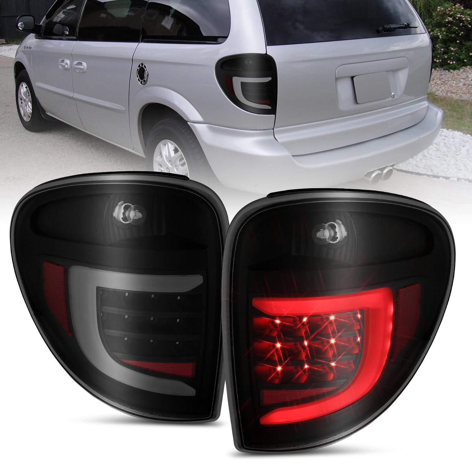 AnzoUSA 311366 LED Tail Lights with Light Bar Black Housing Smoke Lens