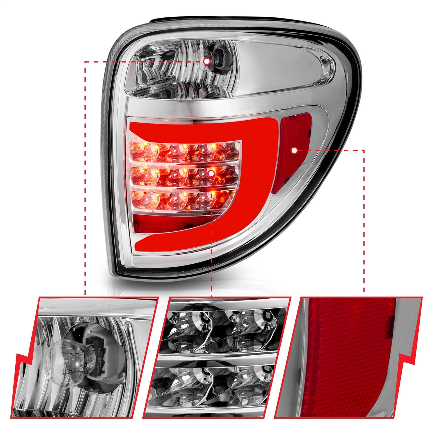 AnzoUSA 311367 LED Tail Lights with Light Bar Chrome Housing Clear Lens