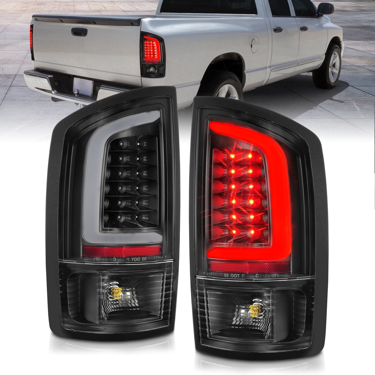 AnzoUSA 311368 LED Tail Lights with Light Bar Black Housing Clear Lens