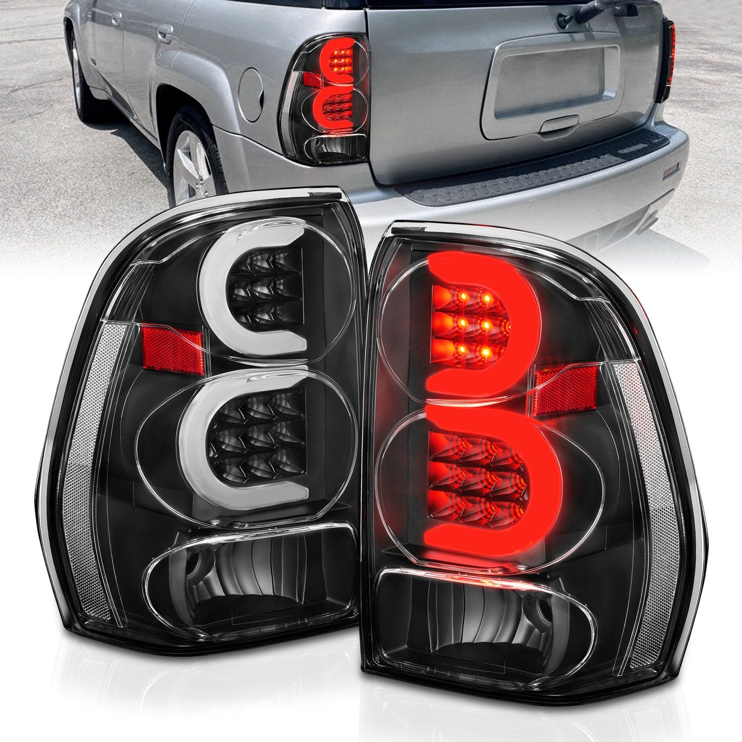 AnzoUSA 311371 LED Tail Lights with Light Bar Black Housing Clear Lens