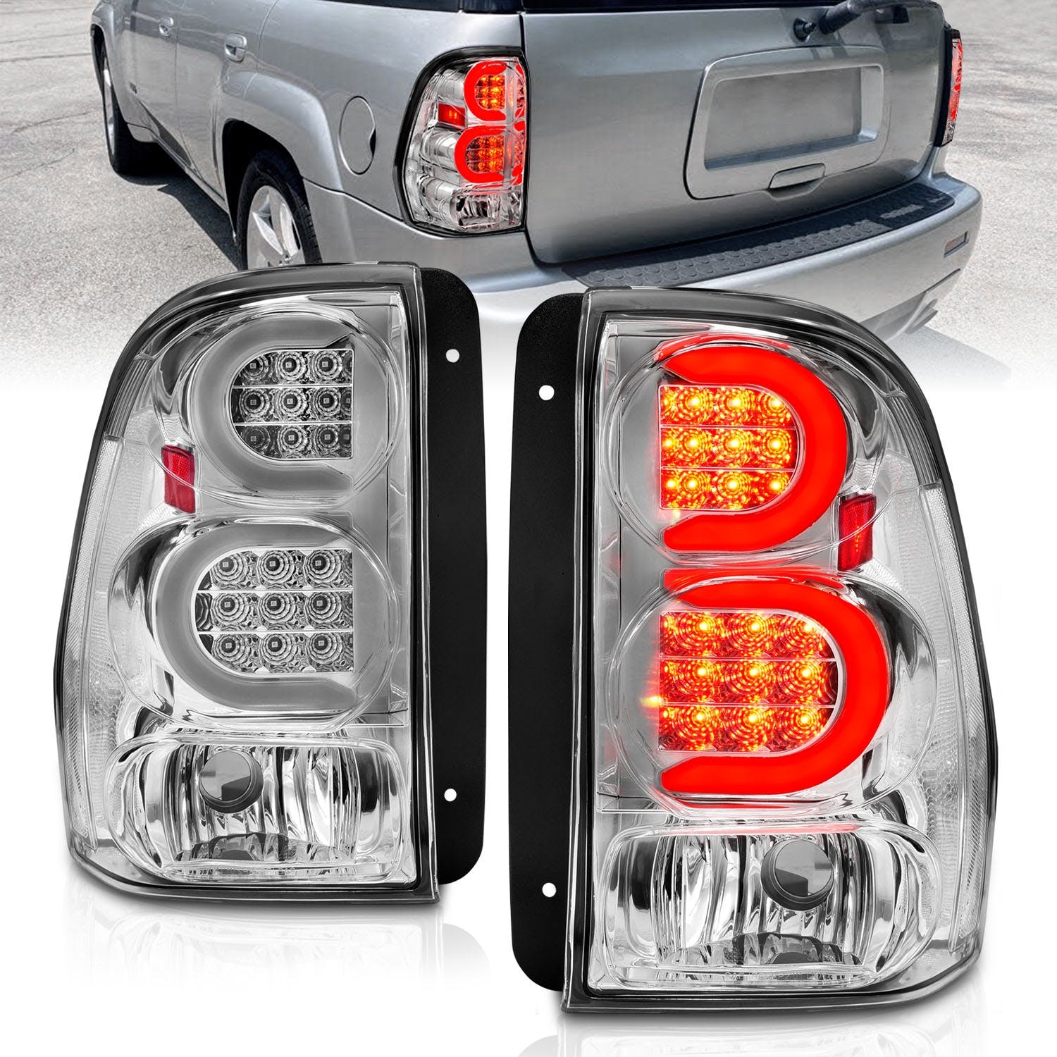 AnzoUSA 311373 LED Tail Lights with Light Bar Chrome Housing Clear Lens