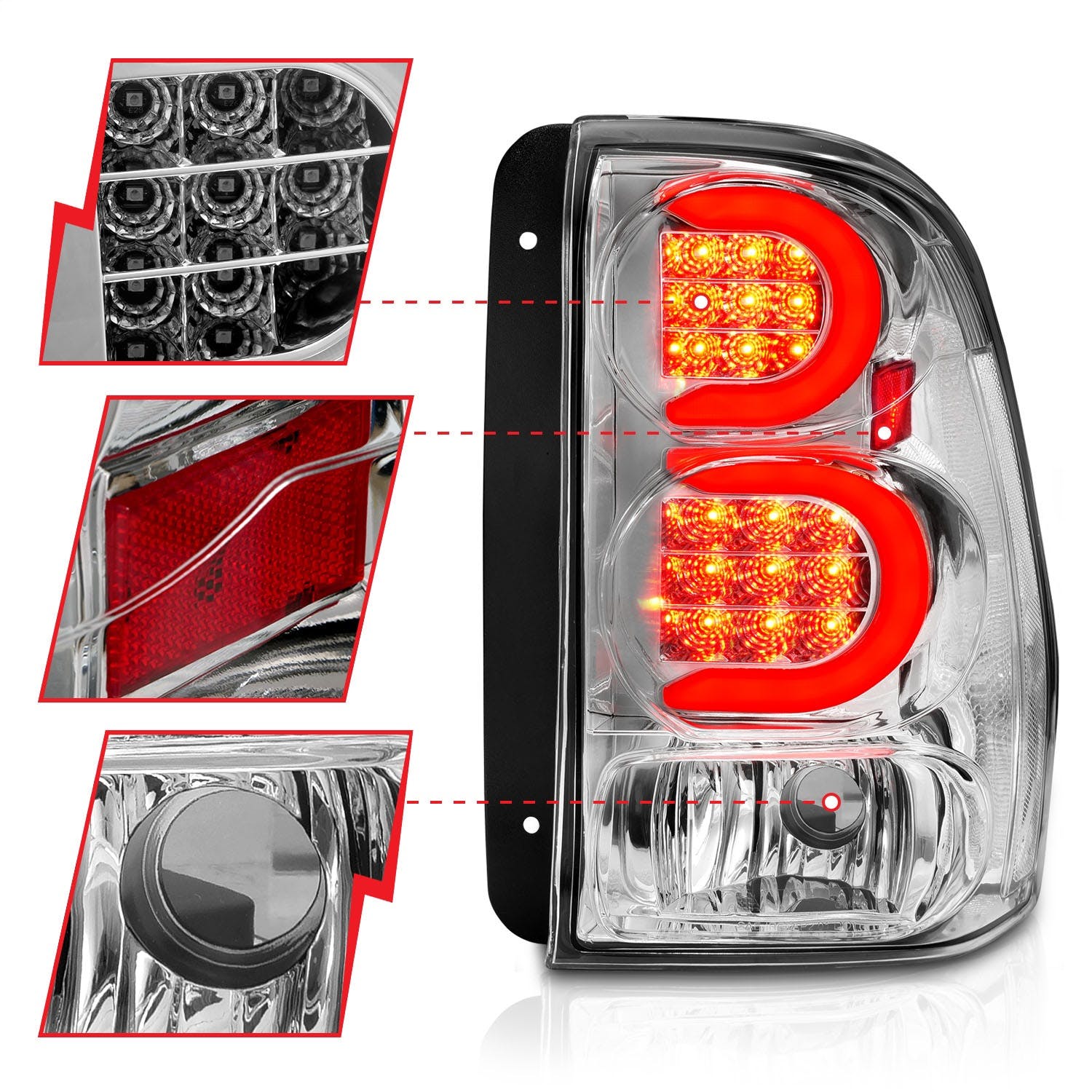 AnzoUSA 311373 LED Tail Lights with Light Bar Chrome Housing Clear Lens