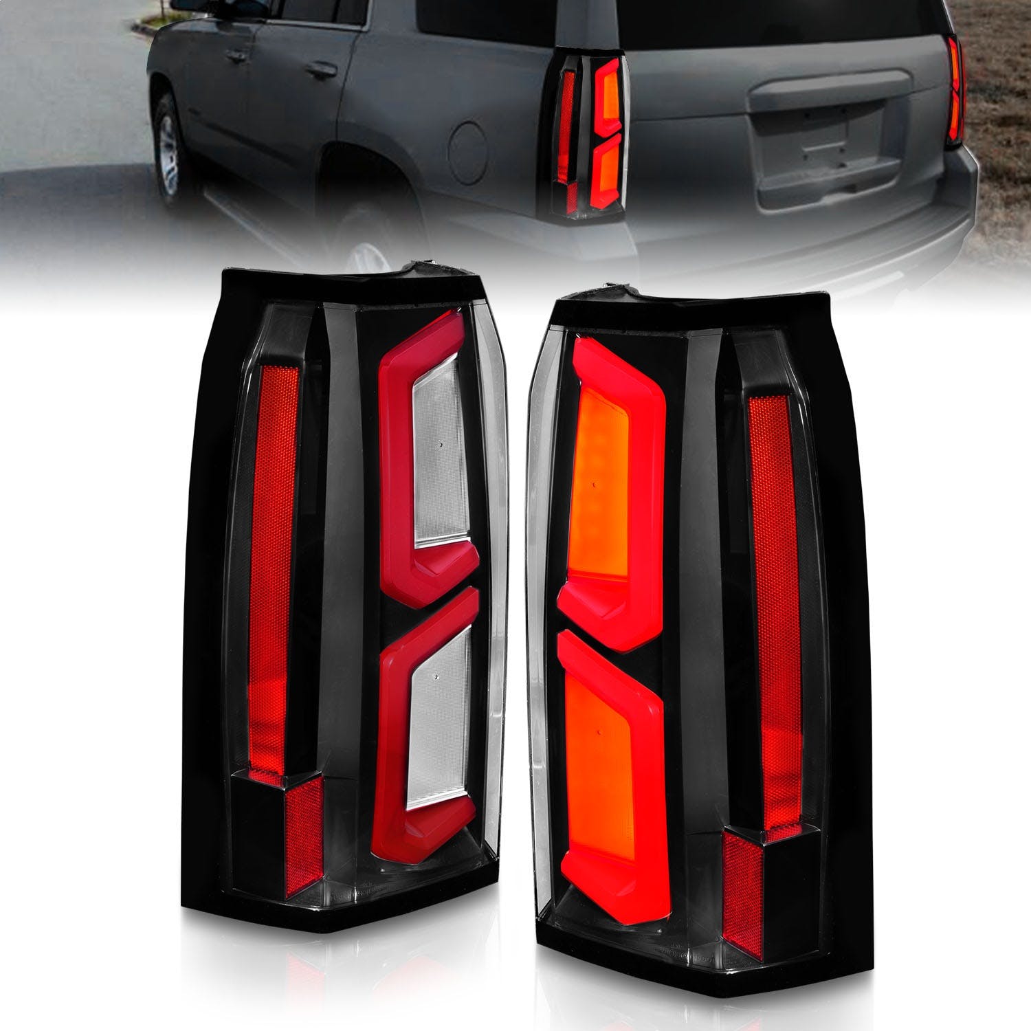 AnzoUSA 311374 LED Tail Lights with Light Bar Black Housing Clear Lens