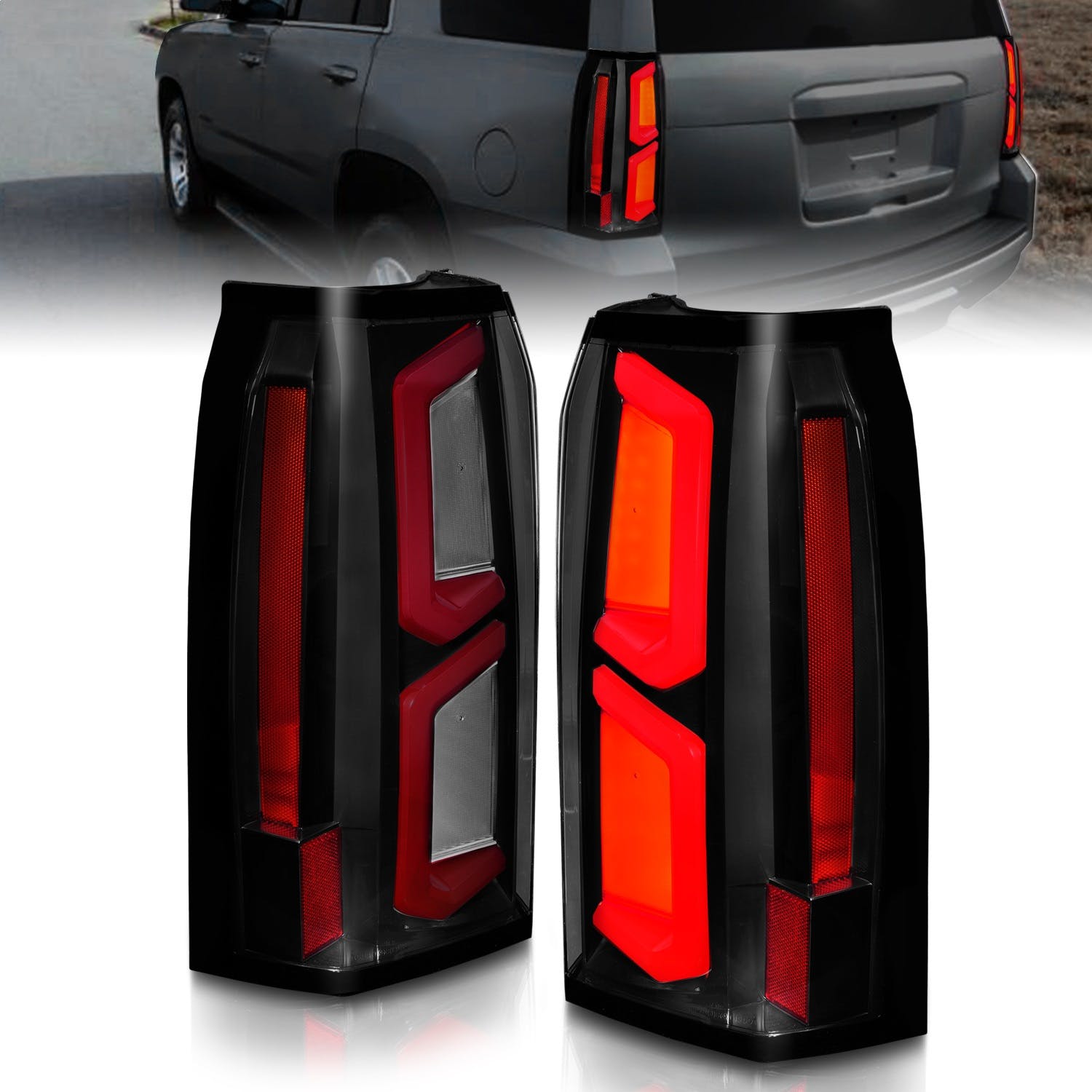 AnzoUSA 311375 LED Tail Lights with Light Bar Black Housing Somke Lens