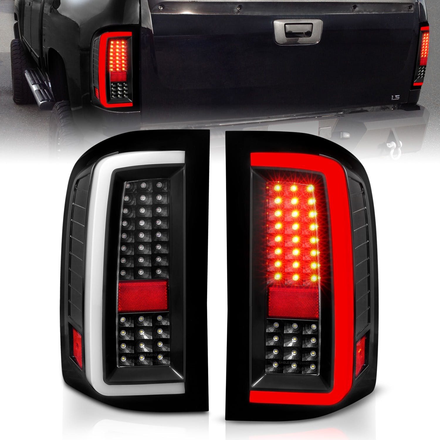 AnzoUSA 311380 LED Tail Lights with Light Bar Black Housing Clear Lens