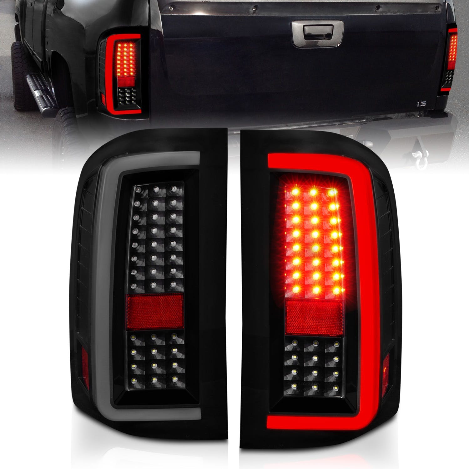 AnzoUSA 311381 LED Tail Lights with Light Bar Black Housing Smoke Lens
