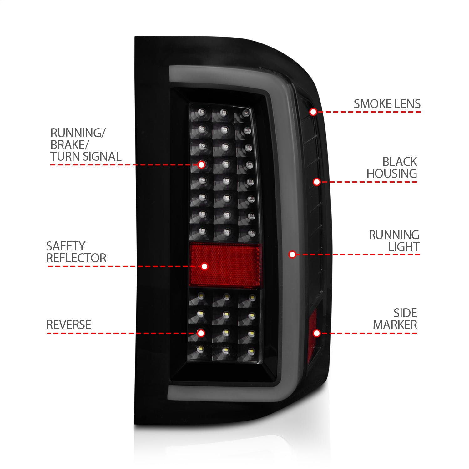 AnzoUSA 311381 LED Tail Lights with Light Bar Black Housing Smoke Lens