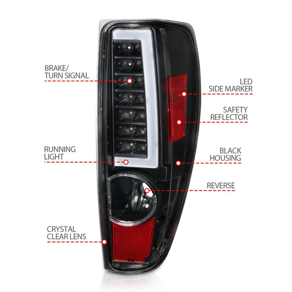 AnzoUSA 311382 LED Tail Lights with Light Bar Black Housing