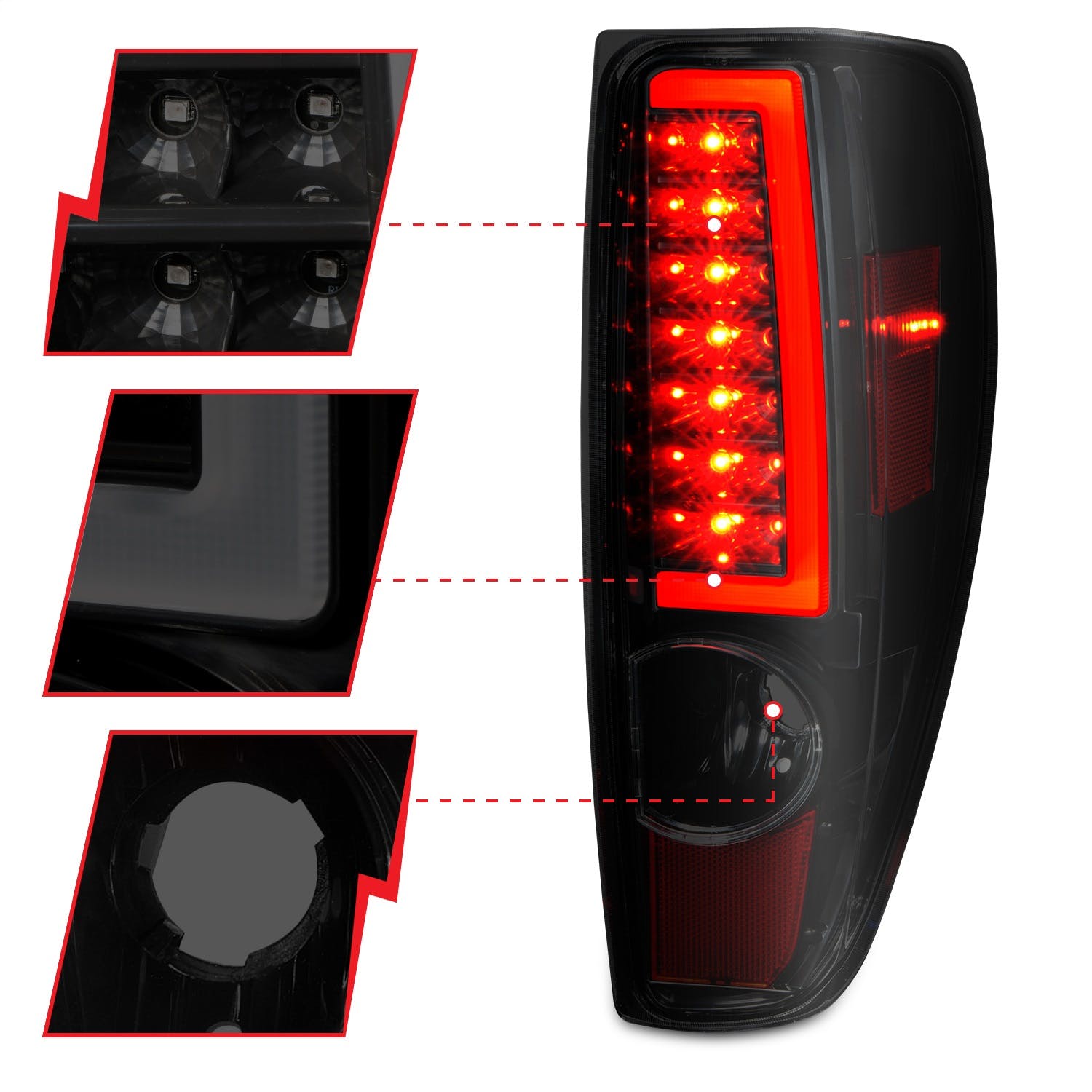 AnzoUSA 311383 LED Tail Lights with Light Bar Black Housing Somke Lens