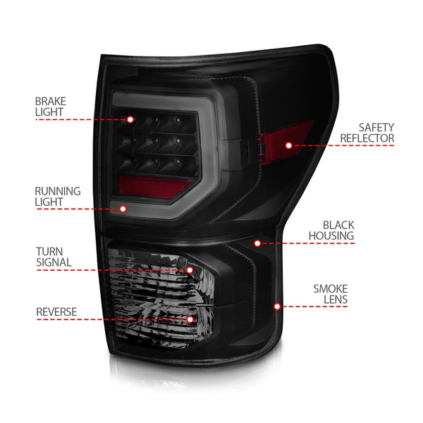 AnzoUSA 311387 Full LED Tail Lights with Light Bars Black Housing Smoke Lens