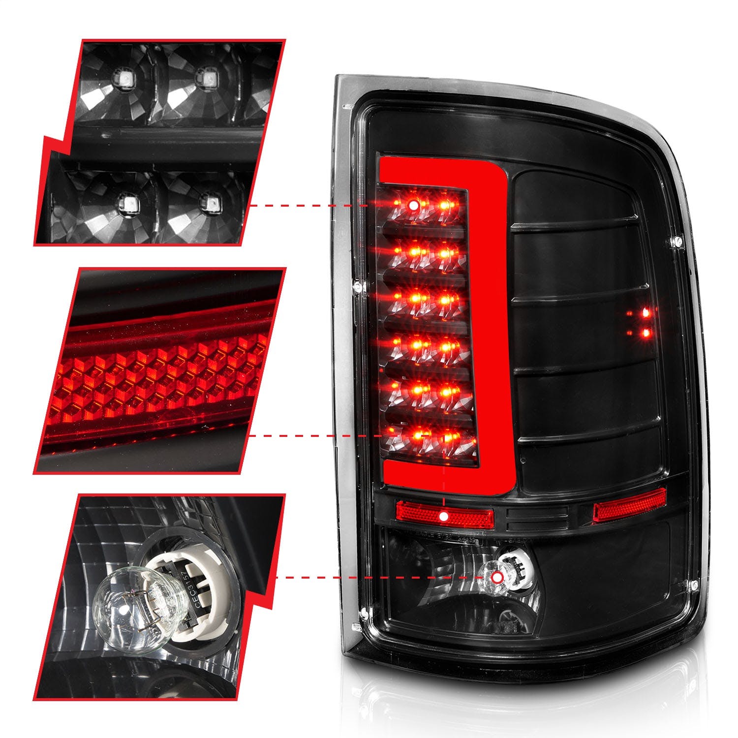 AnzoUSA 311388 LED Tail Lights with Light Bar Black Housing Clear Lens