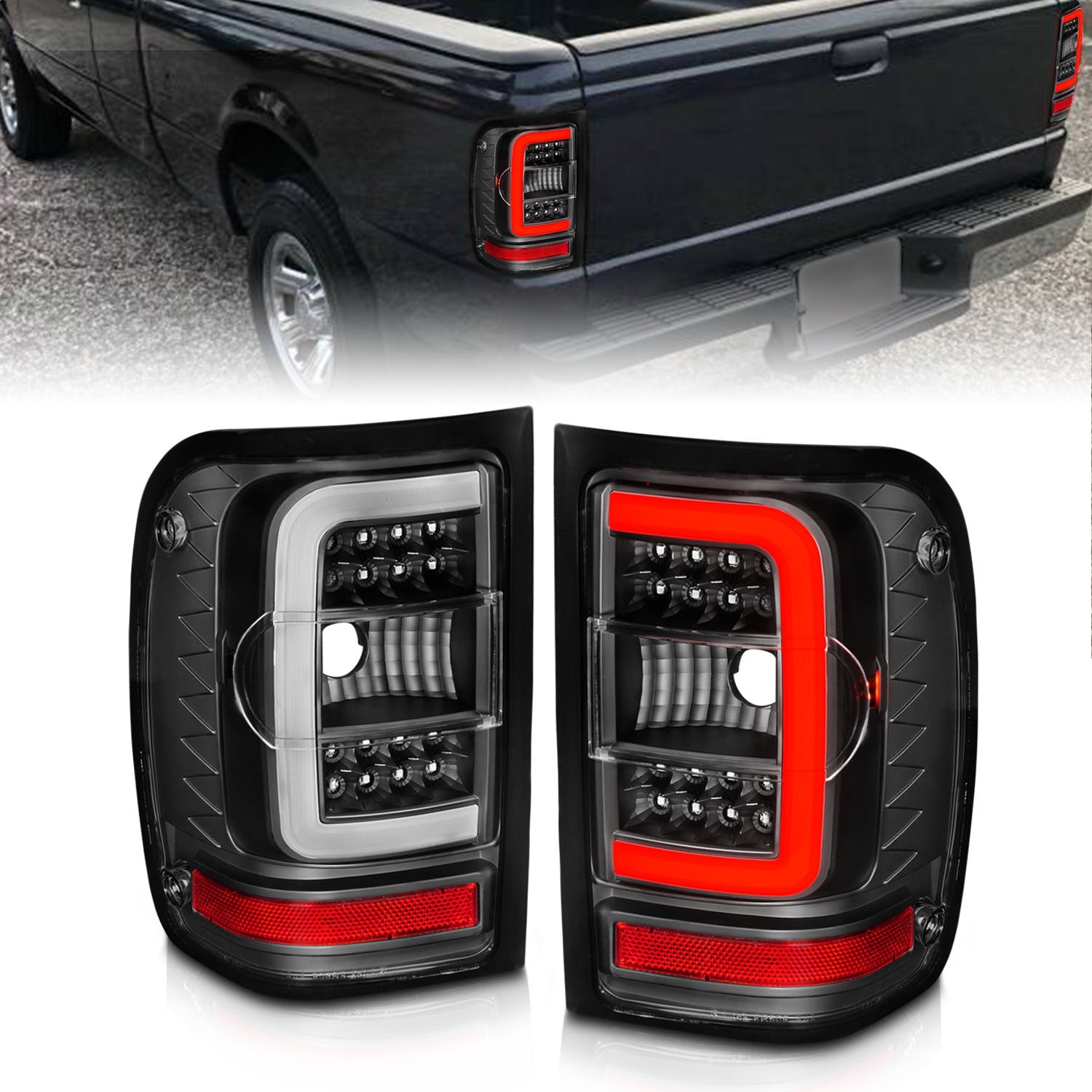 AnzoUSA 311390 LED Tail Lights with Light Bar Black Housing Clear Lens