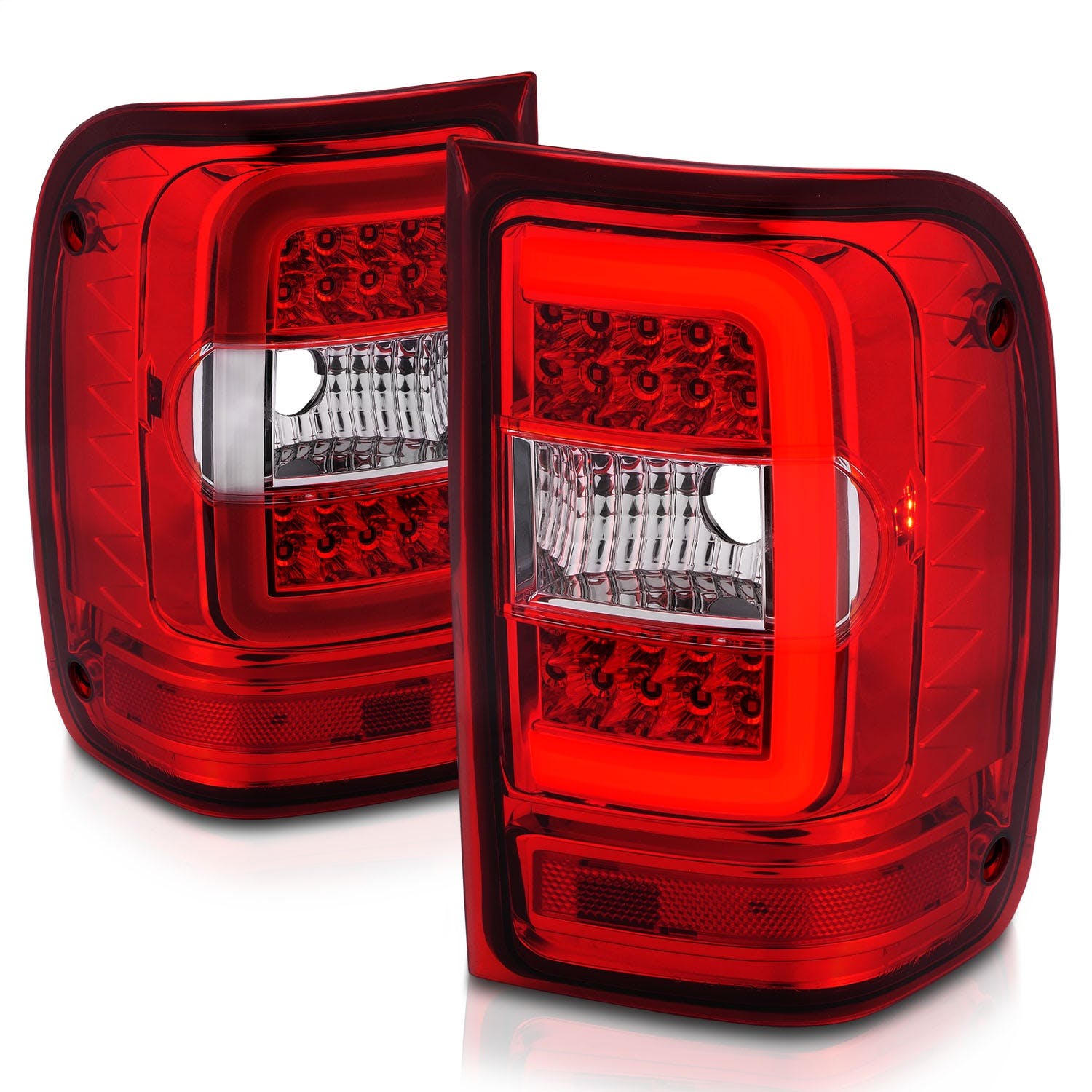 AnzoUSA 311393 LED Tail Lights with Light Bar Chrome Housing Red/Clear Lens