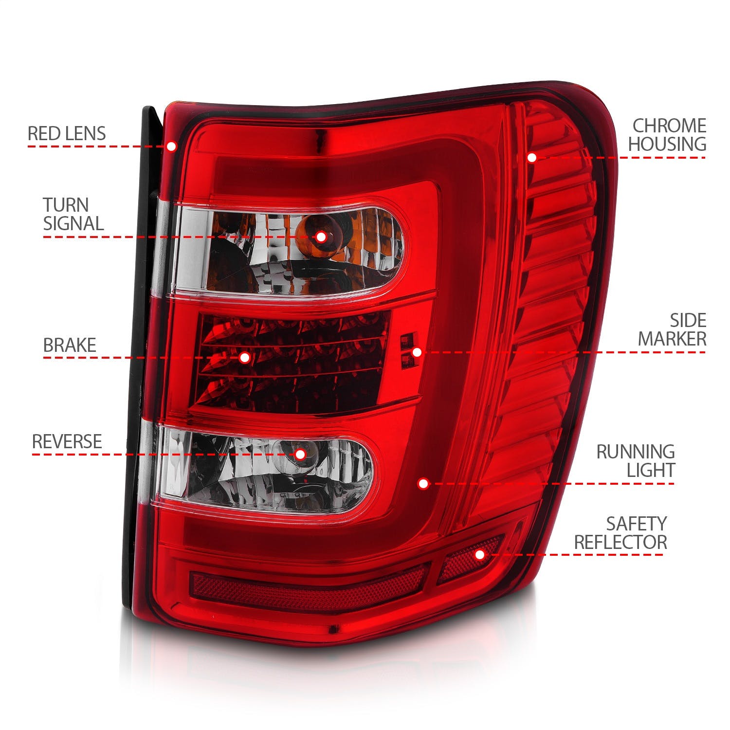 AnzoUSA 311396 LED Tail Lights with Light Bar Chrome Housing Red/Clear Lens