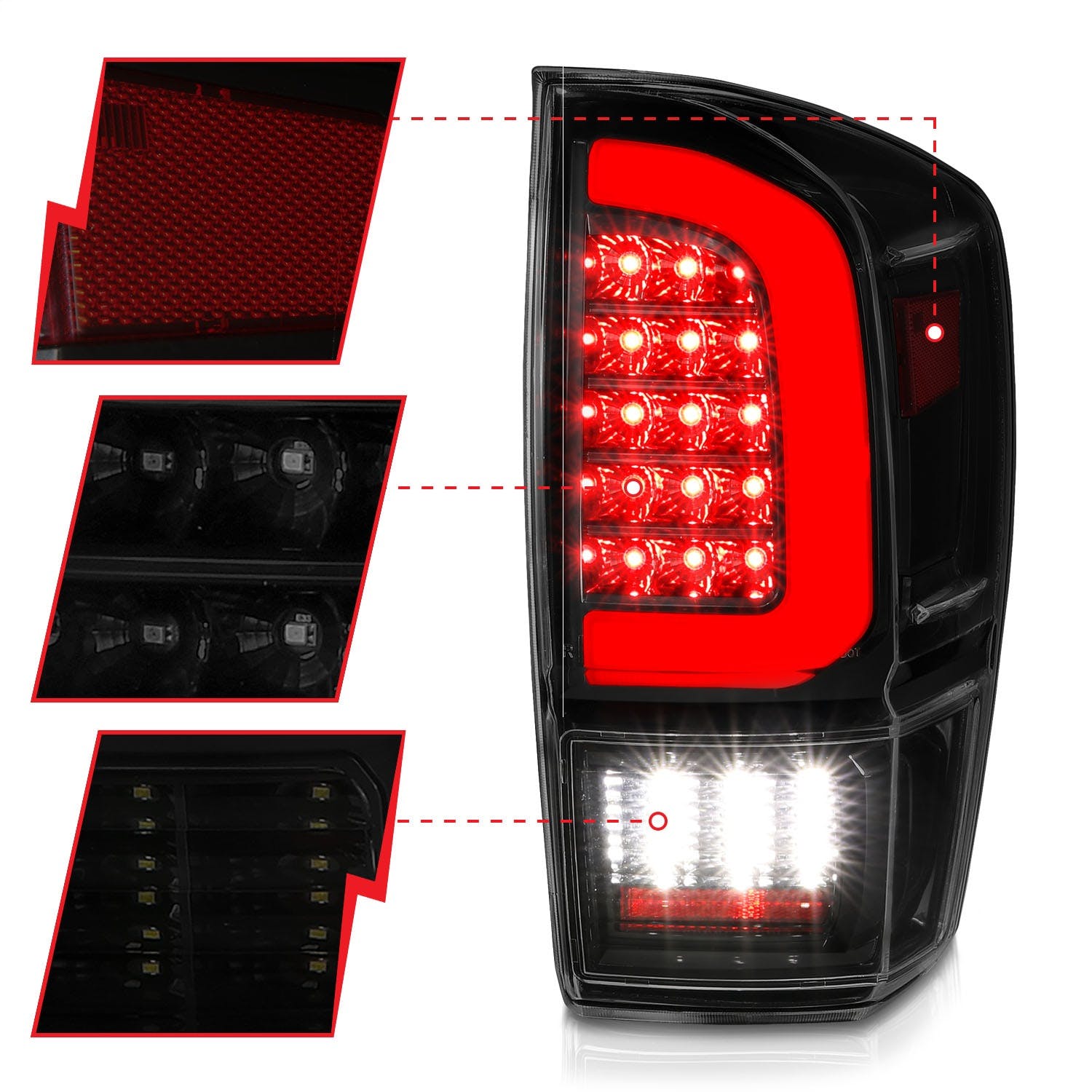 AnzoUSA 311401 LED Tail Lights with Light Bar Sequential Black Housing Smoke Lens