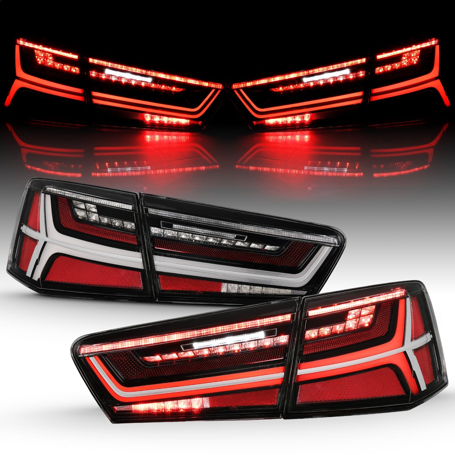 AnzoUSA 321352 LED Taillight Black Housing Clear Lens 4 Pcs (Sequential Signal)