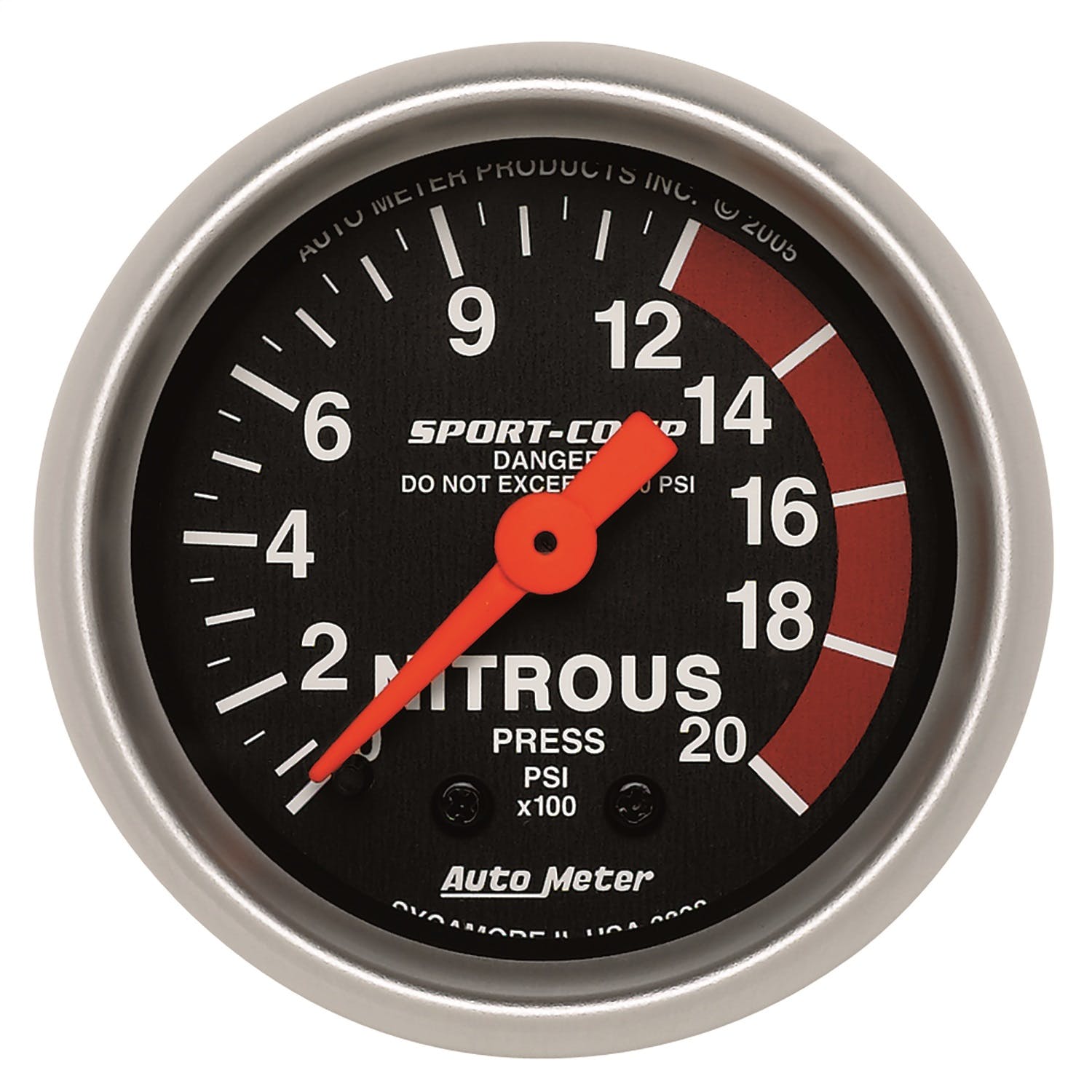 AutoMeter Products 3328 Gauge; Nitrous Pressure; 2 1/16in.; 2000psi; Mechanical; Sport-Comp
