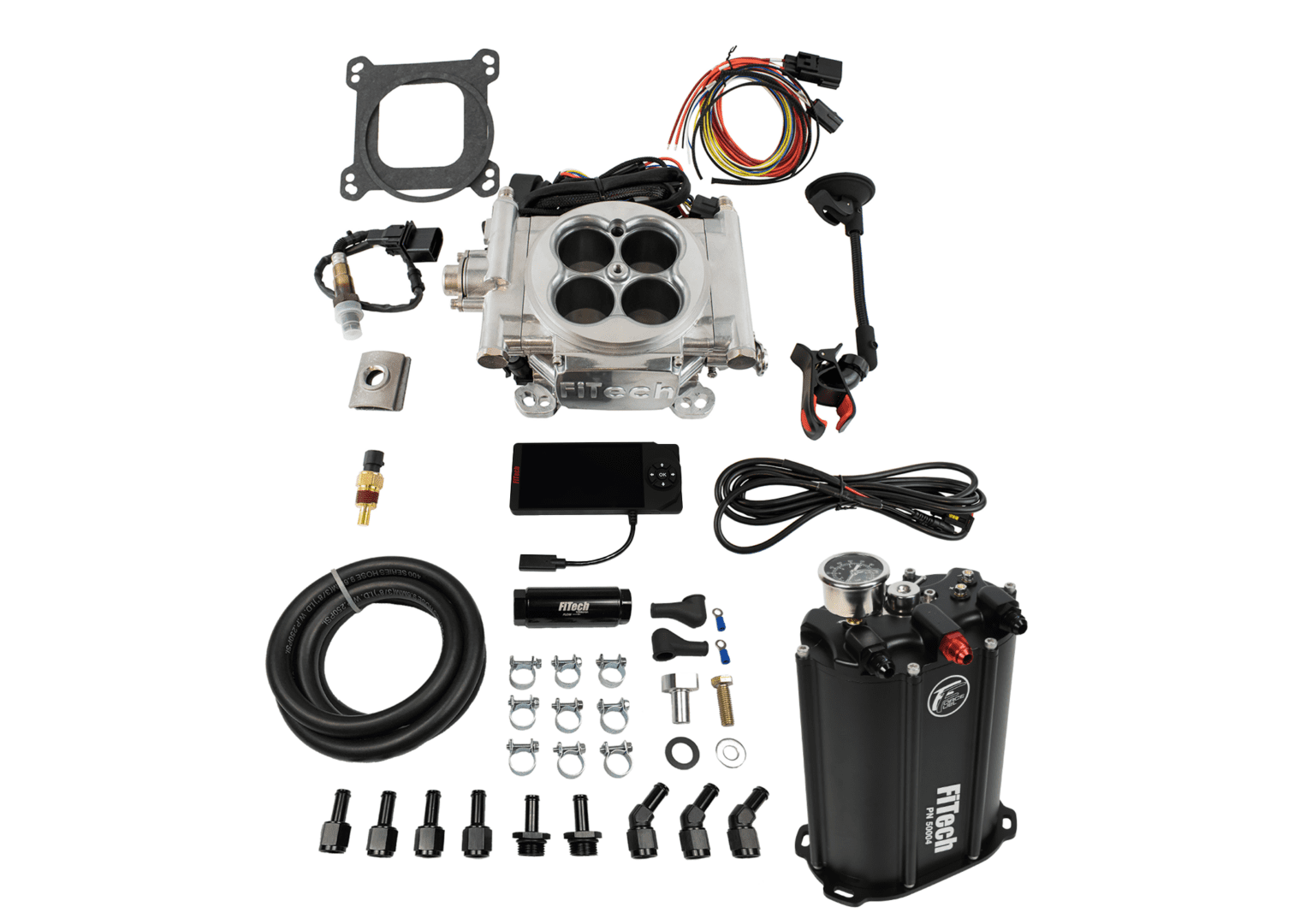 FiTech 35201 Go EFI 4 System (Aluminum Finish) Master Kit w/ Force Fuel, Fuel Delivery System