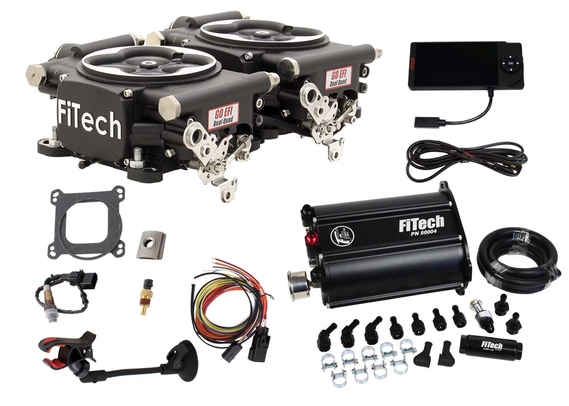 FiTech 35262 Go EFI 2x4 System (Black Finish) Master Kit w/ Force Fuel, Fuel Delivery System