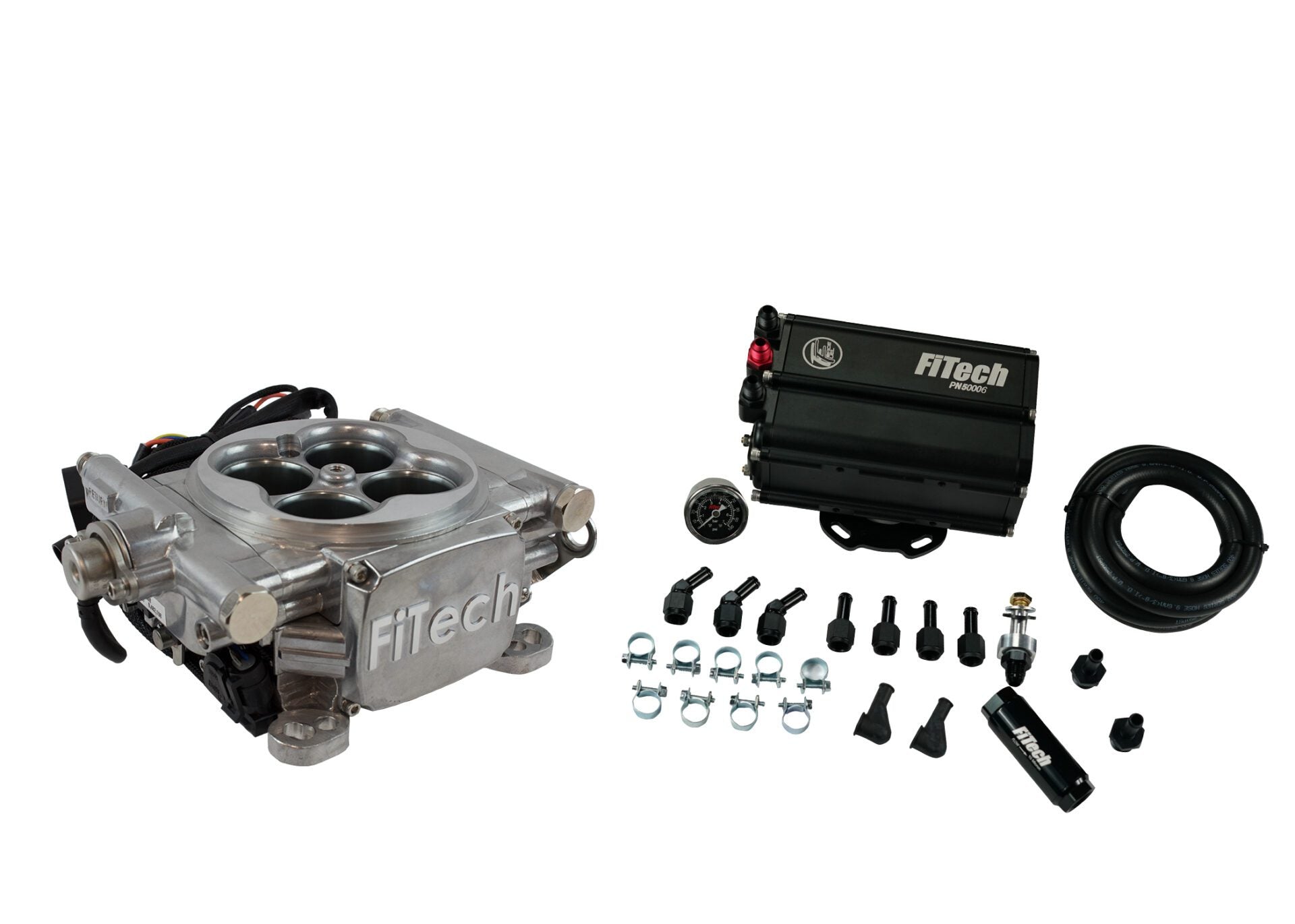 FiTech 35501 Go EFI 4 600 HP Bright Alum EFI System With Force Fuel Mini Delivery Master Kit