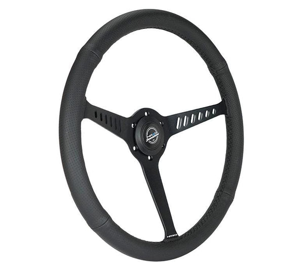 NRG Innovations CLASSIC 380MM STEALTH PERFORATED LEATHER STEERING WHEEL BLACK STITCHING