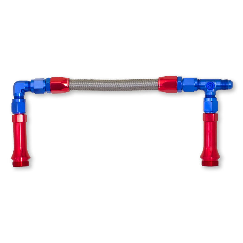 PROWORX Performance 415061 -06 X 7/8-20  Dual Inlet to fit Holley 4150  (center to center 9.3") - Red/Blue Stainless