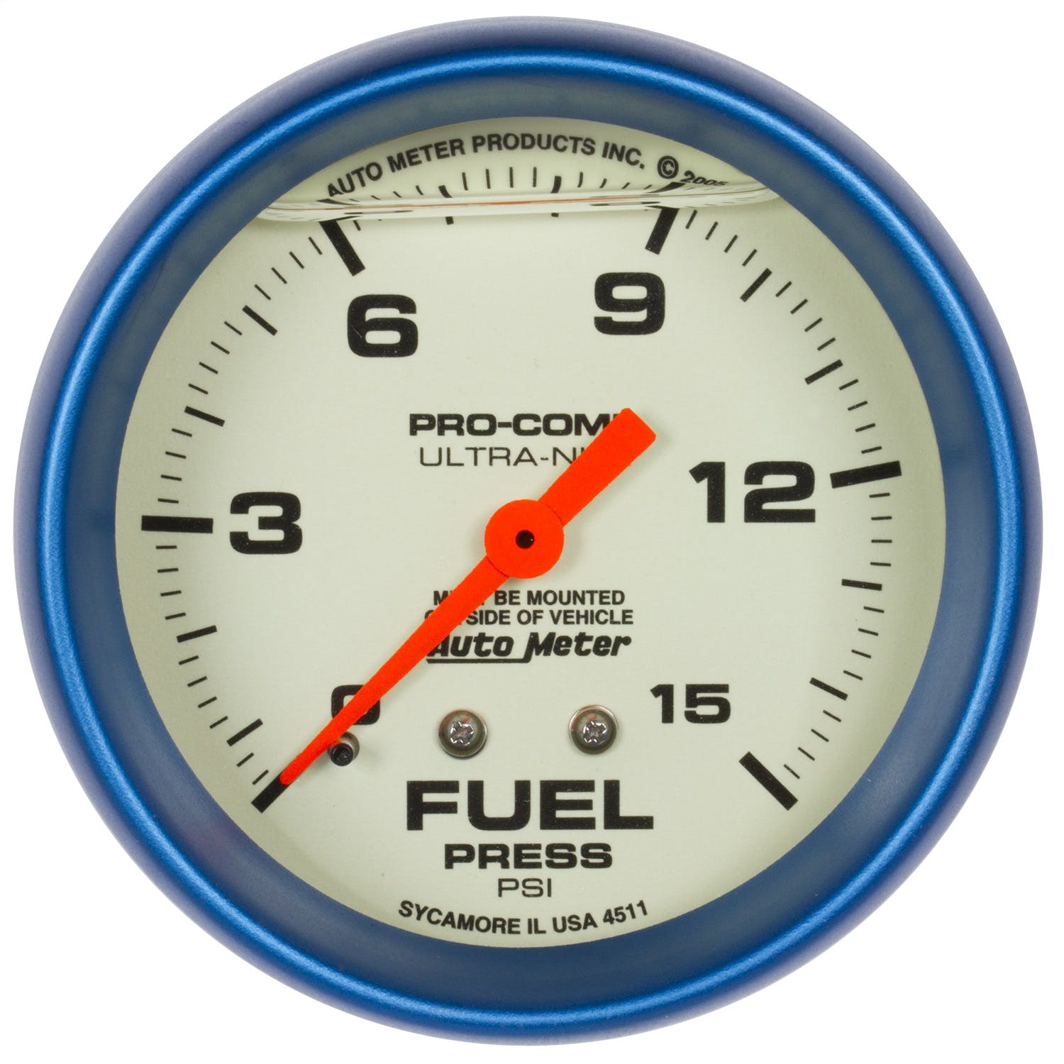 AutoMeter Products 4211 2-5/8 Fuel Pressure Gauge, 0-15 PSI, LFG, Ultra-Nite