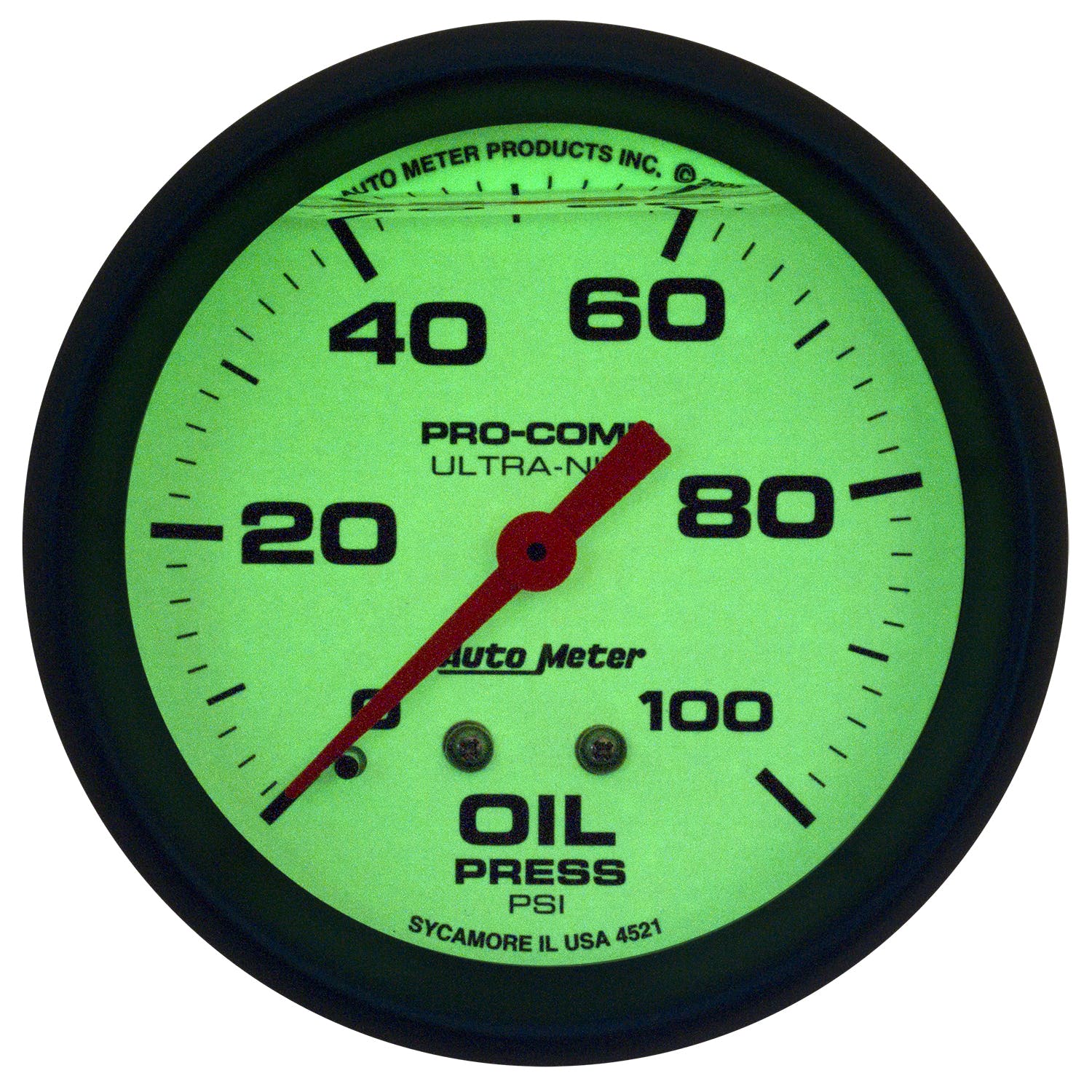AutoMeter Products 4221 2-5/8 Oil Pressure Gauge 0-100 PSI, LFG, Ultra-Nite