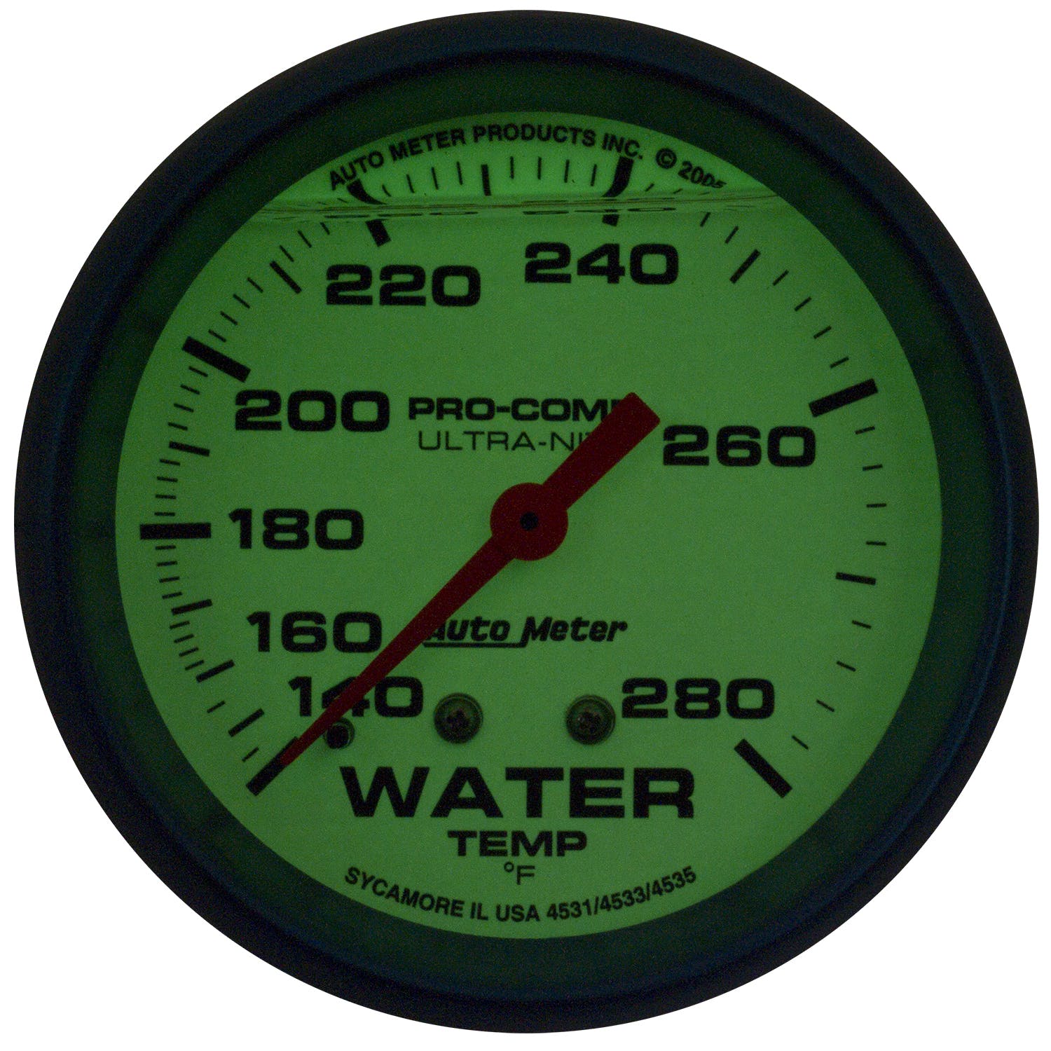 AutoMeter Products 4231 2-5/8 Water Temperature Gauge, 140- 280F, LFG, Ultra-Nite